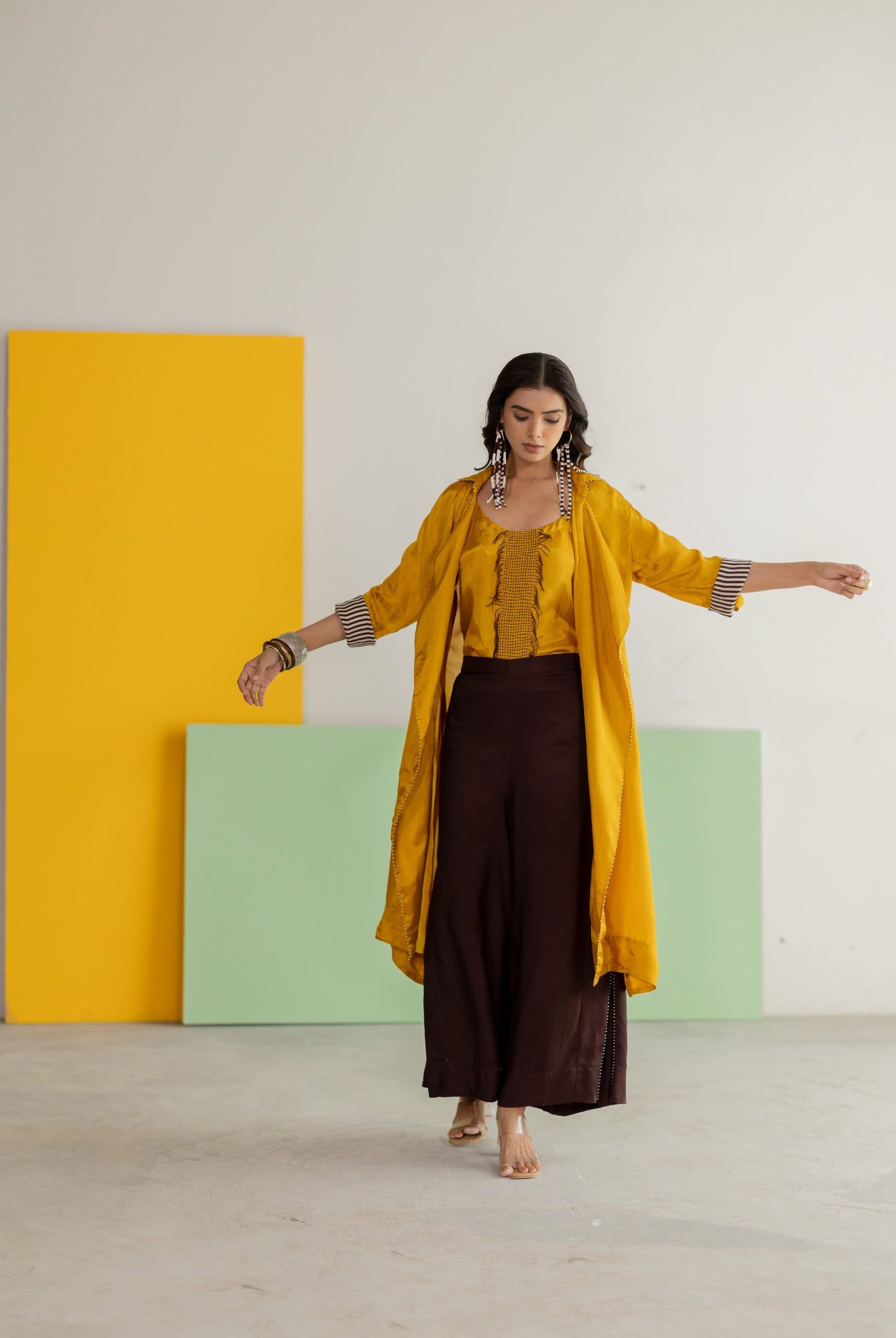 Mustard Habutai Silk Jacket Set - CiceroniJacket SetTussah