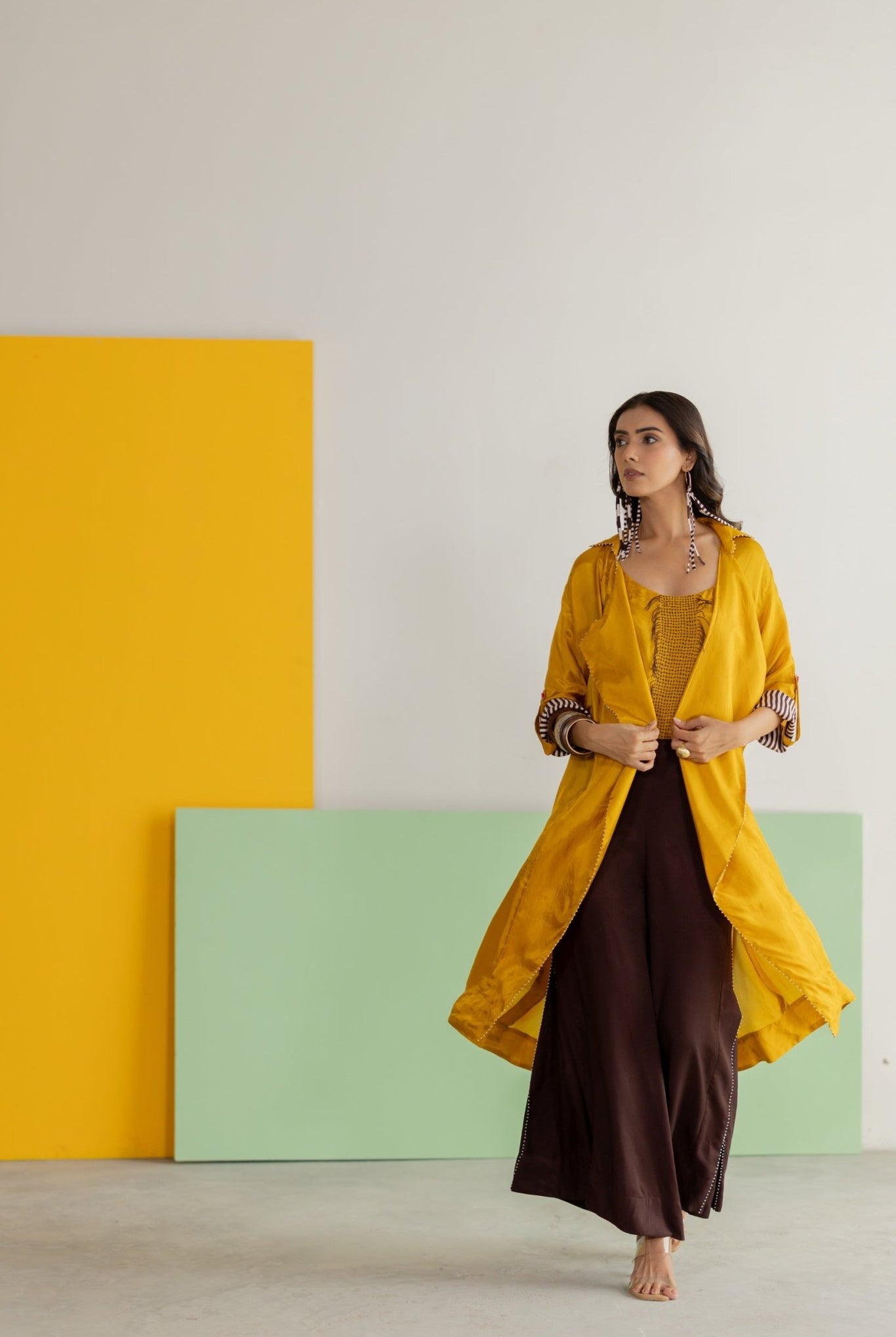 Mustard Habutai Silk Jacket Set - CiceroniJacket SetTussah
