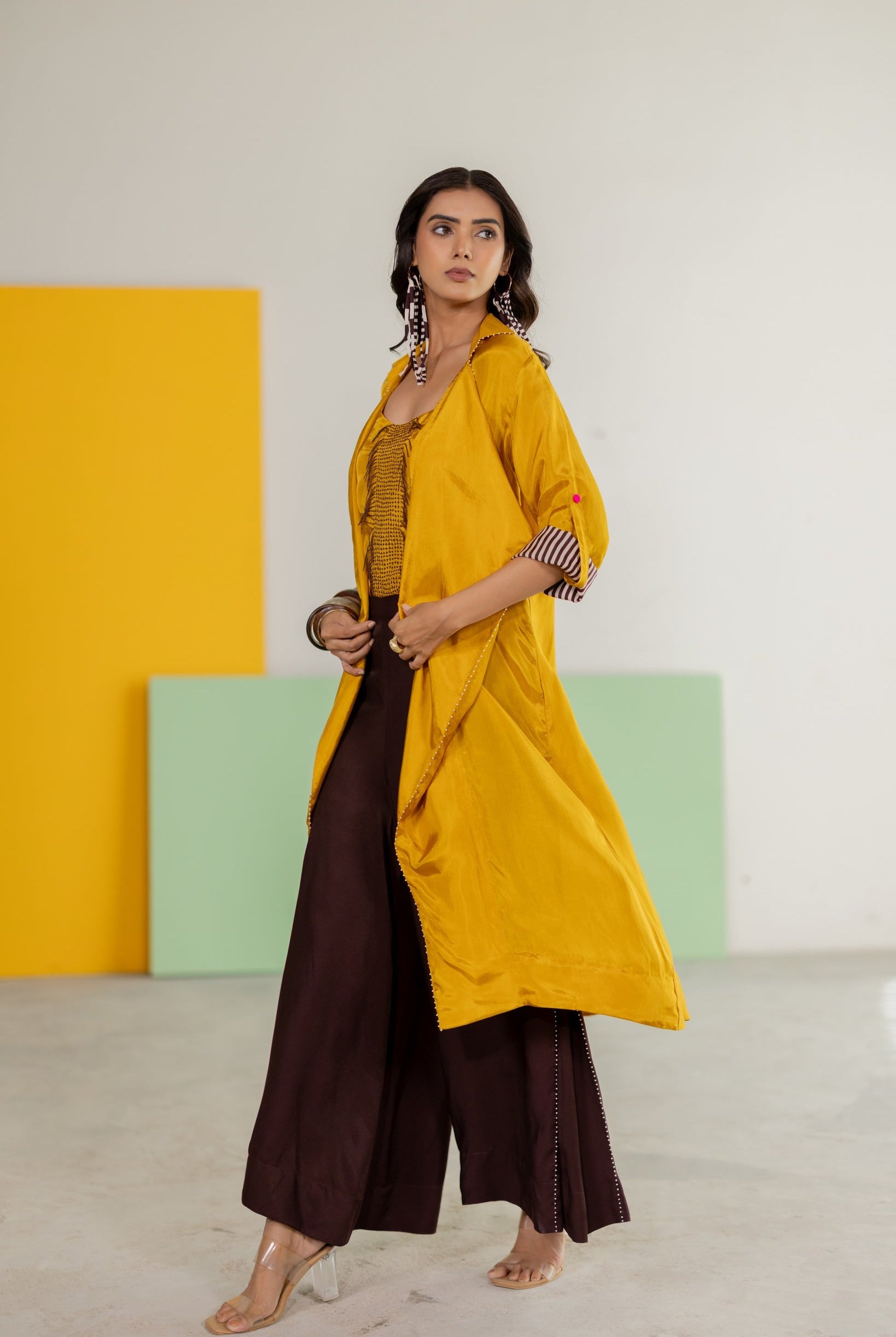 Mustard Habutai Silk Jacket Set - CiceroniJacket SetTussah