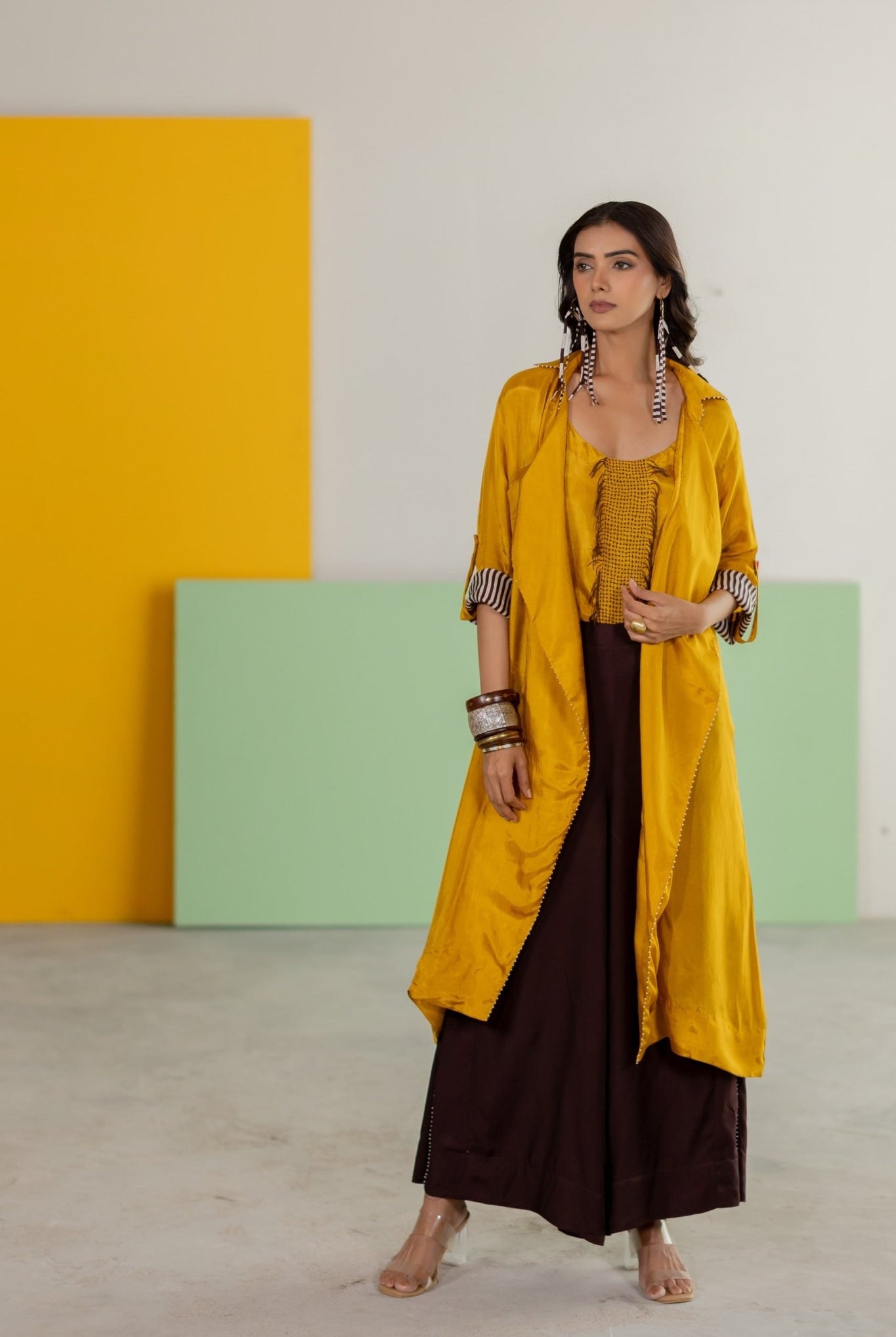 Mustard Habutai Silk Jacket Set - CiceroniJacket SetTussah