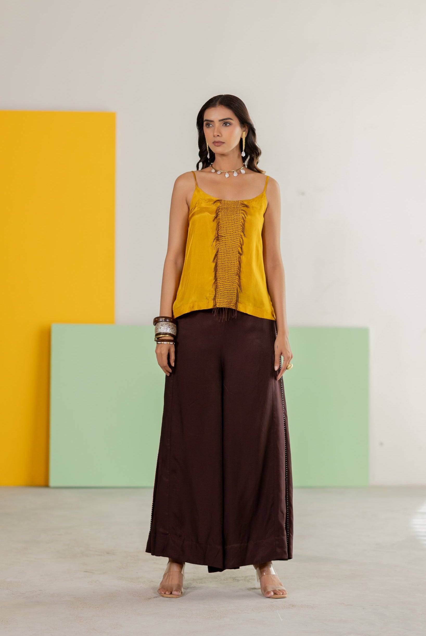 Mustard Habutai Silk Jacket Set - CiceroniJacket SetTussah