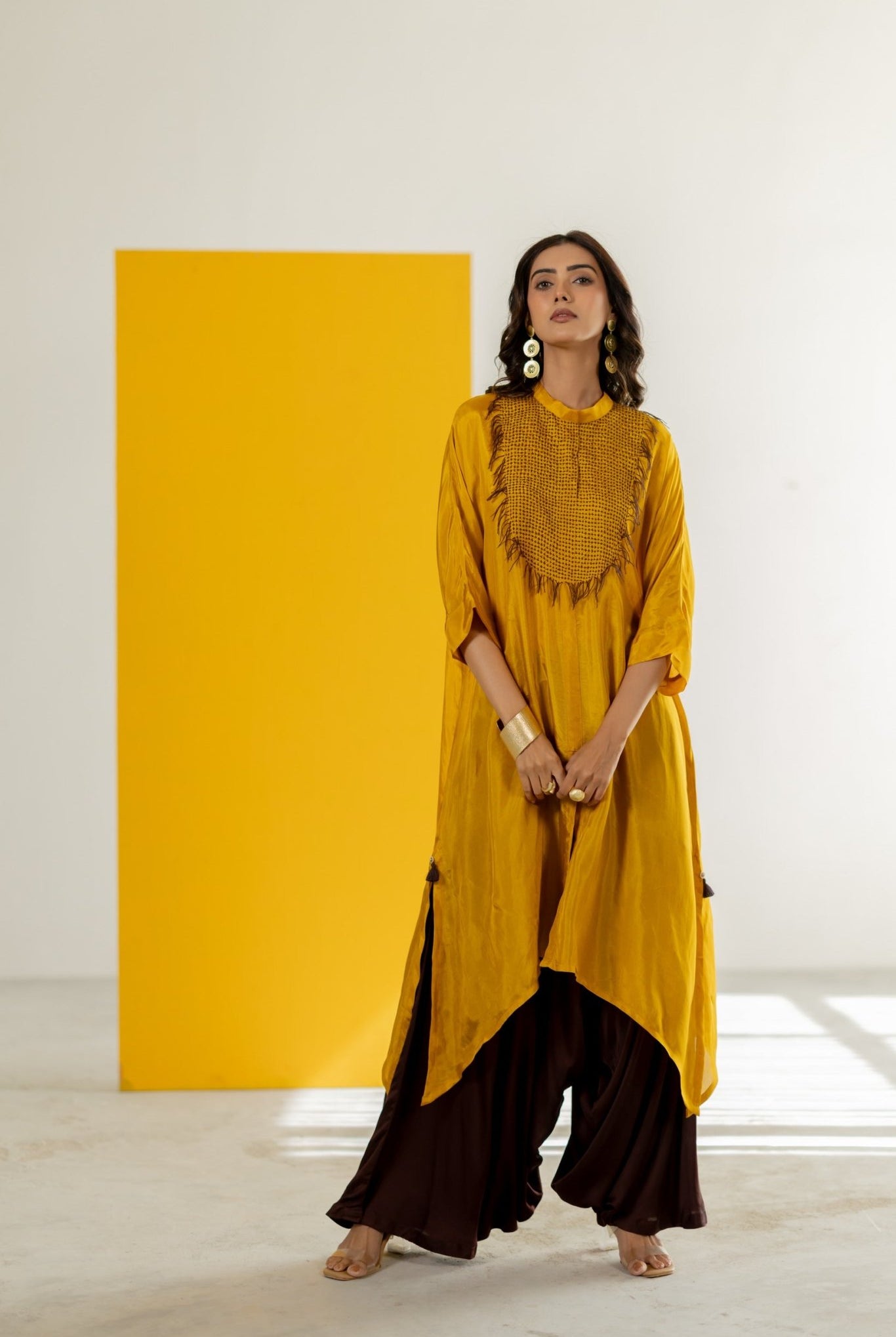 Mustard Kaftan Set - CiceroniKurta Set, Festive WearTussah