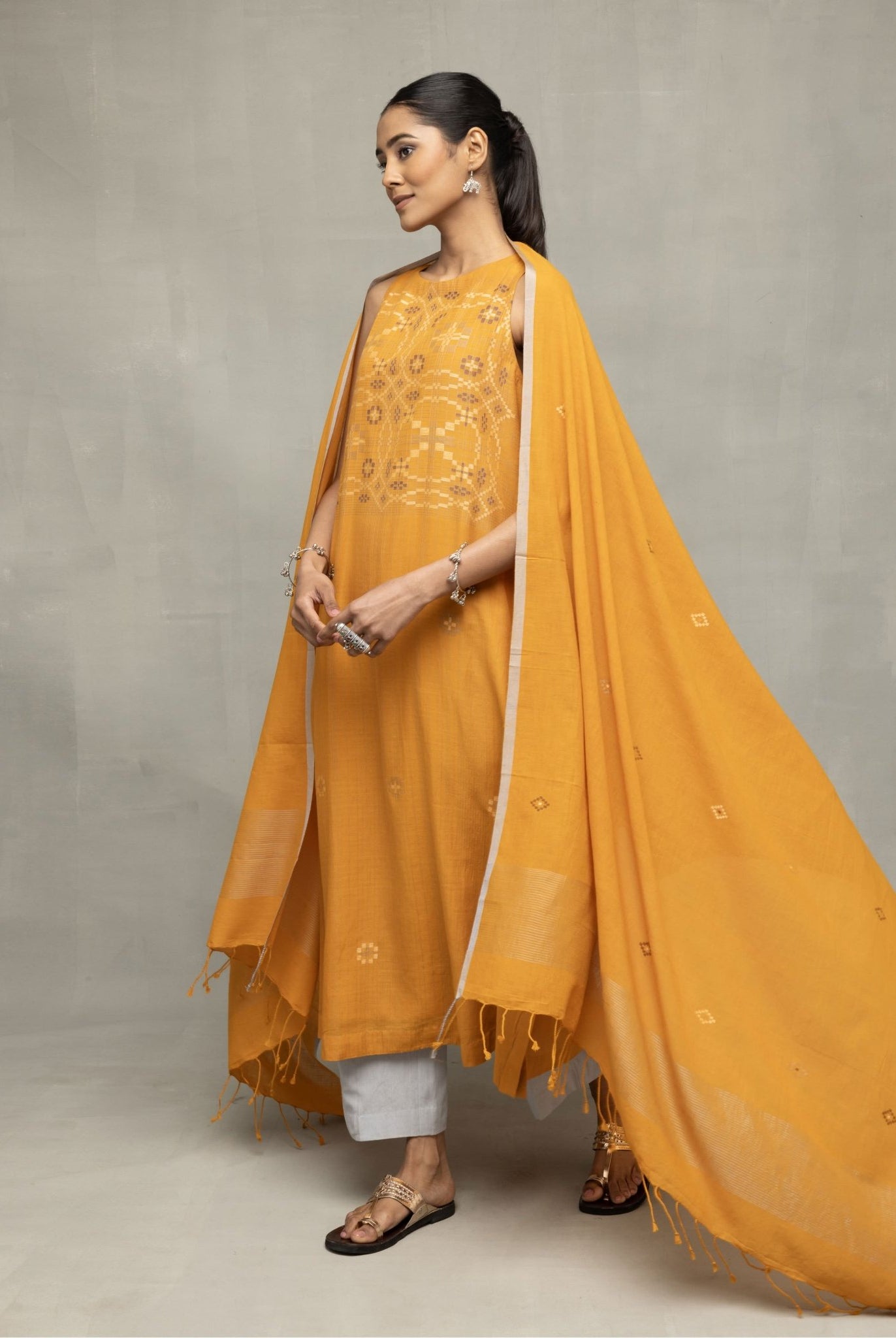 Mustard & Moonlight Jamdani Kurta Set with Dupatta - CiceroniKurta Set, Everyday WearSutra Art of Clothing