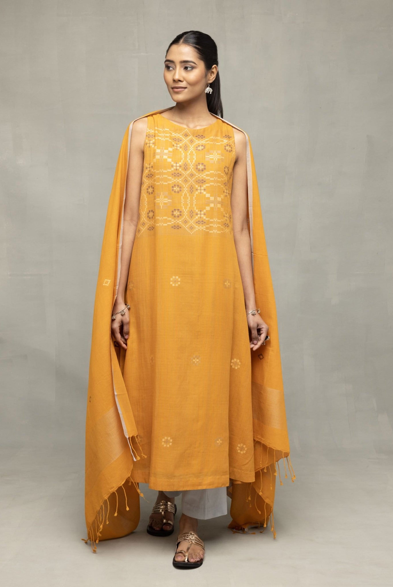 Mustard & Moonlight Jamdani Kurta Set with Dupatta - CiceroniKurta Set, Everyday WearSutra Art of Clothing