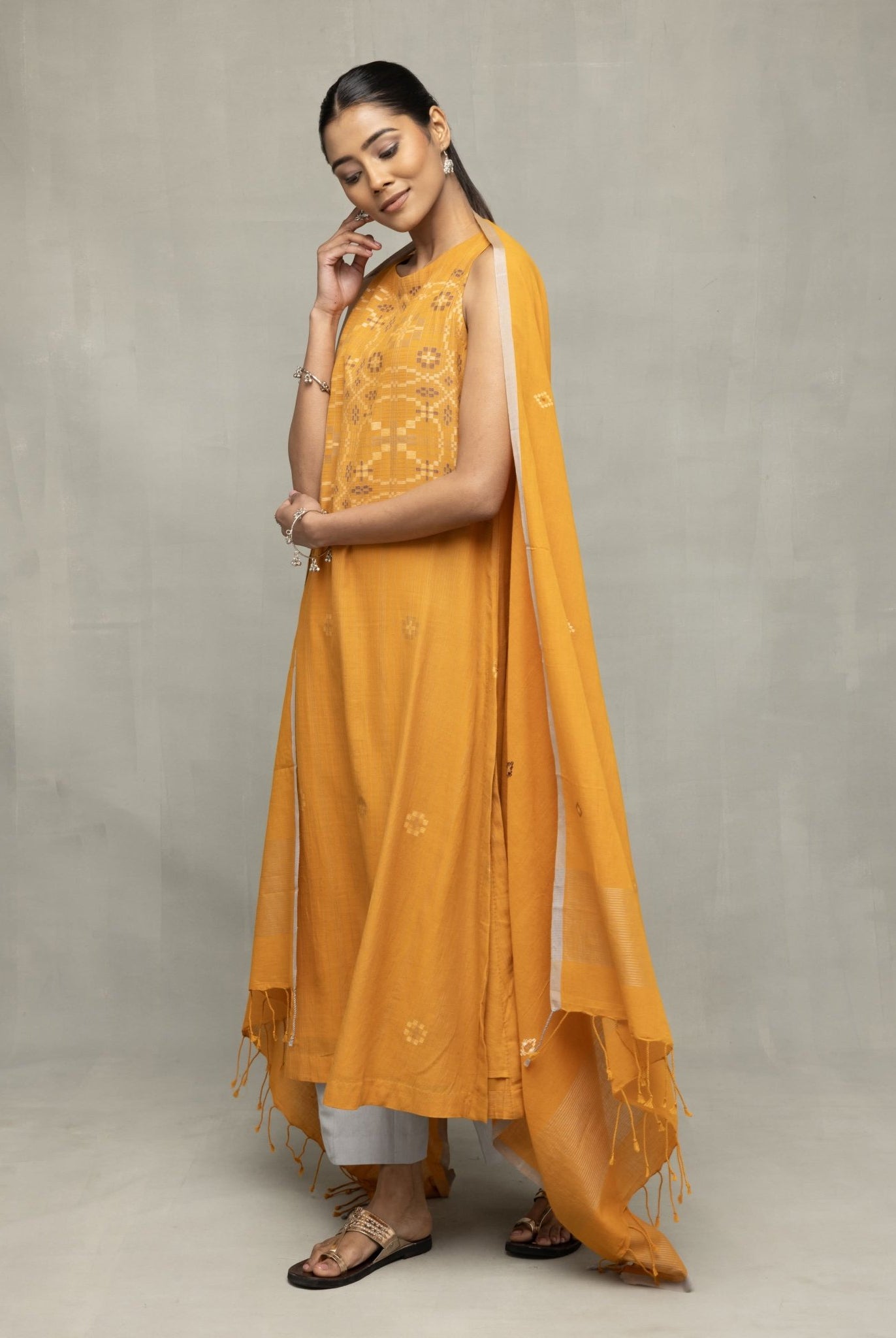 Mustard & Moonlight Jamdani Kurta Set with Dupatta - CiceroniKurta Set, Everyday WearSutra Art of Clothing
