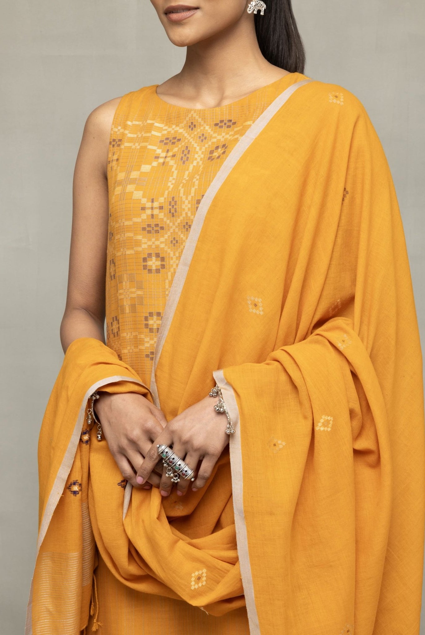 Mustard & Moonlight Jamdani Kurta Set with Dupatta - CiceroniKurta Set, Everyday WearSutra Art of Clothing