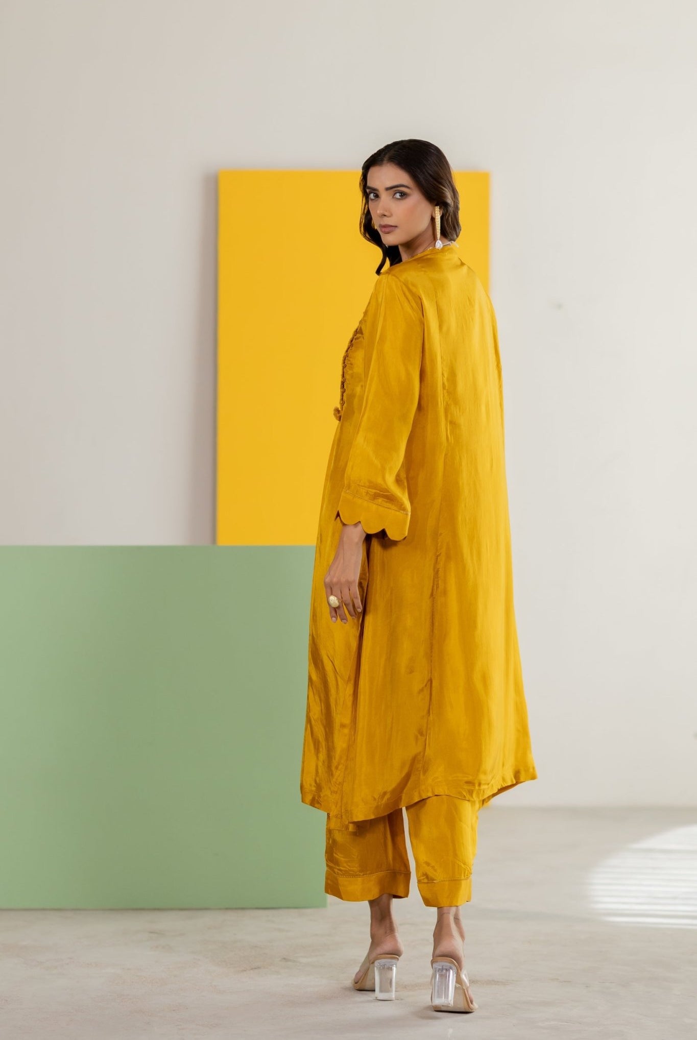 Mustard Silk Kurta Set - CiceroniKurta Set, Festive WearTussah