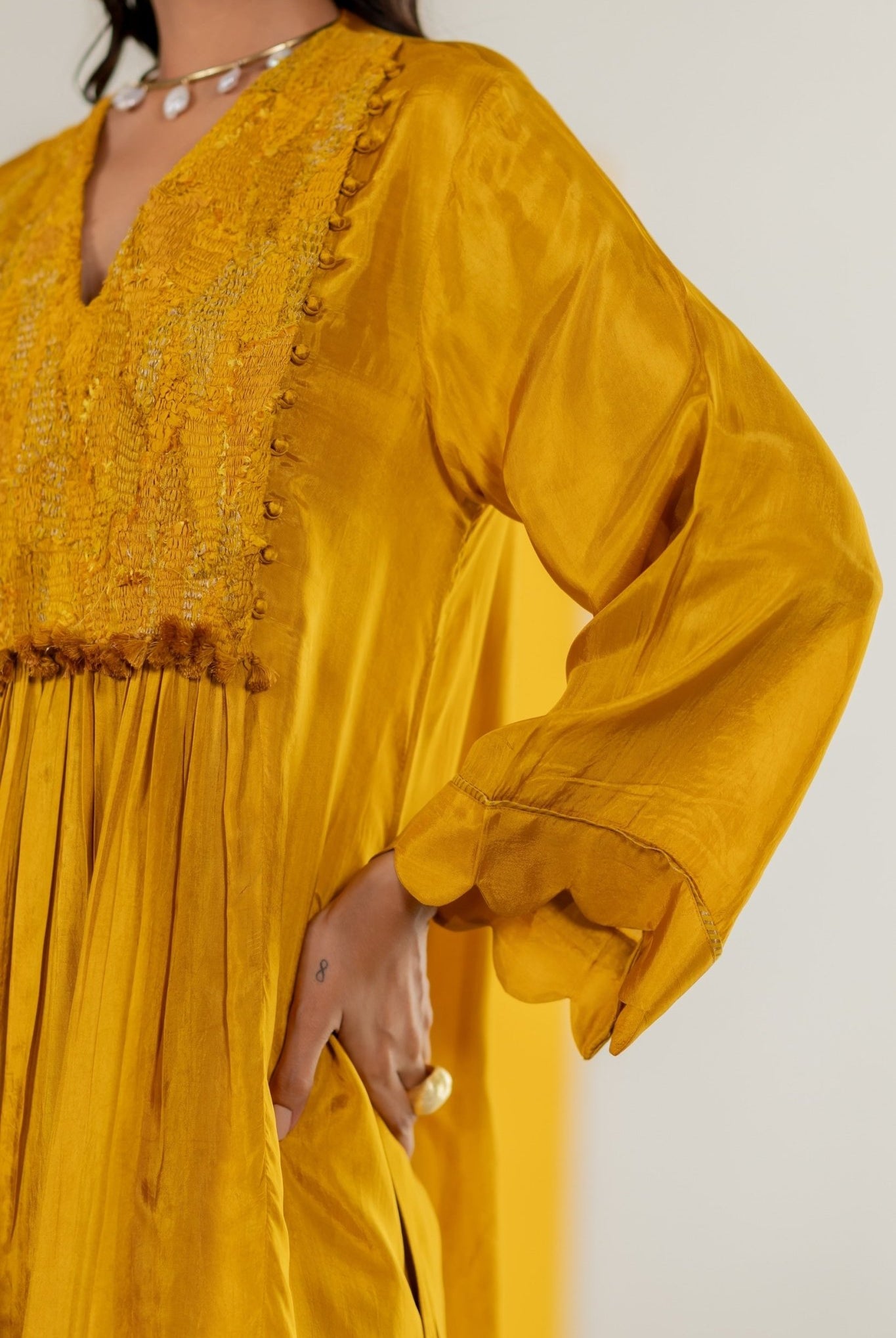 Mustard Silk Kurta Set - CiceroniKurta Set, Festive WearTussah