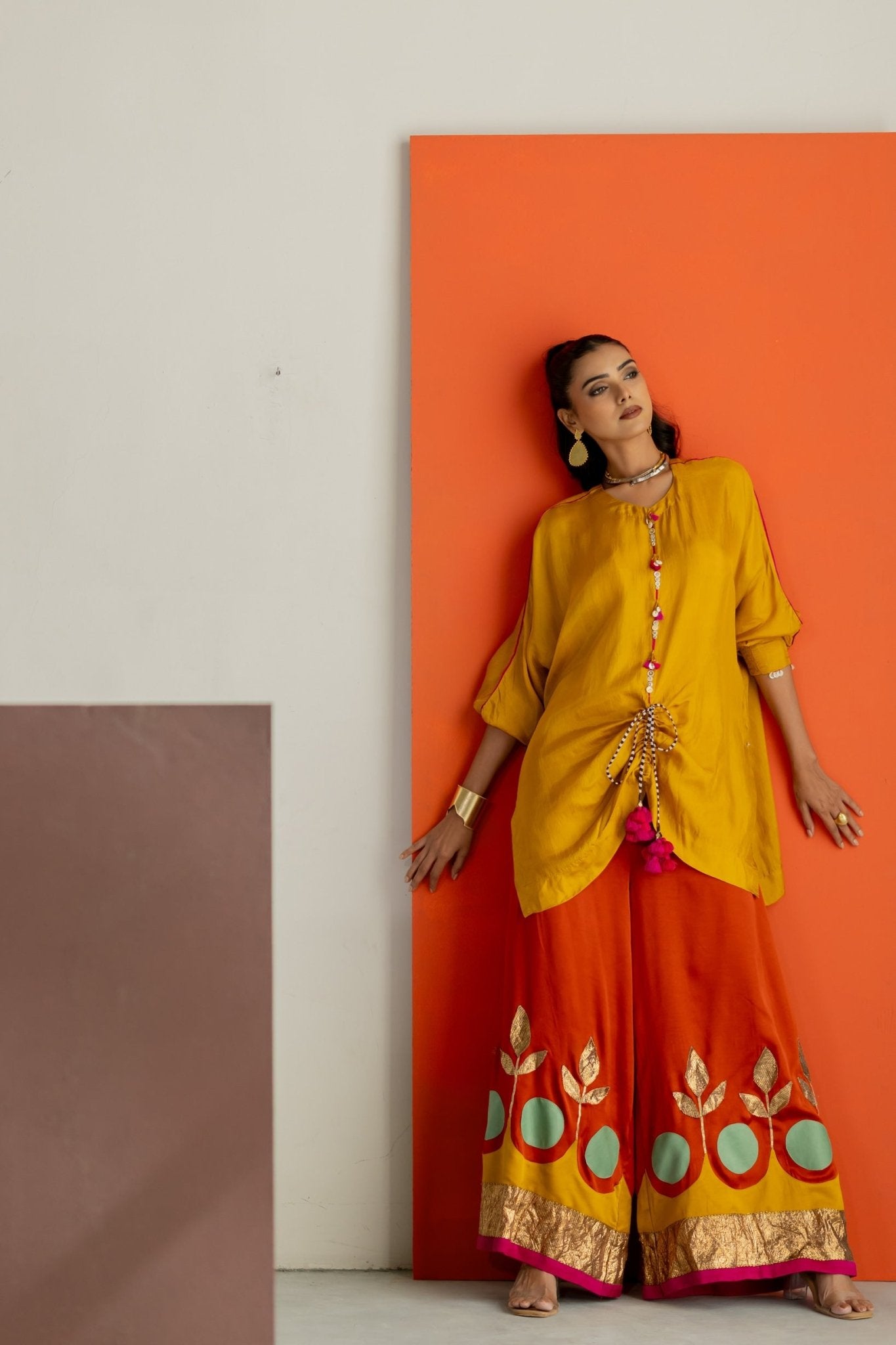 Mustard Top and Orange Lampi Gota Pants Set - CiceroniCo-ord SetTussah