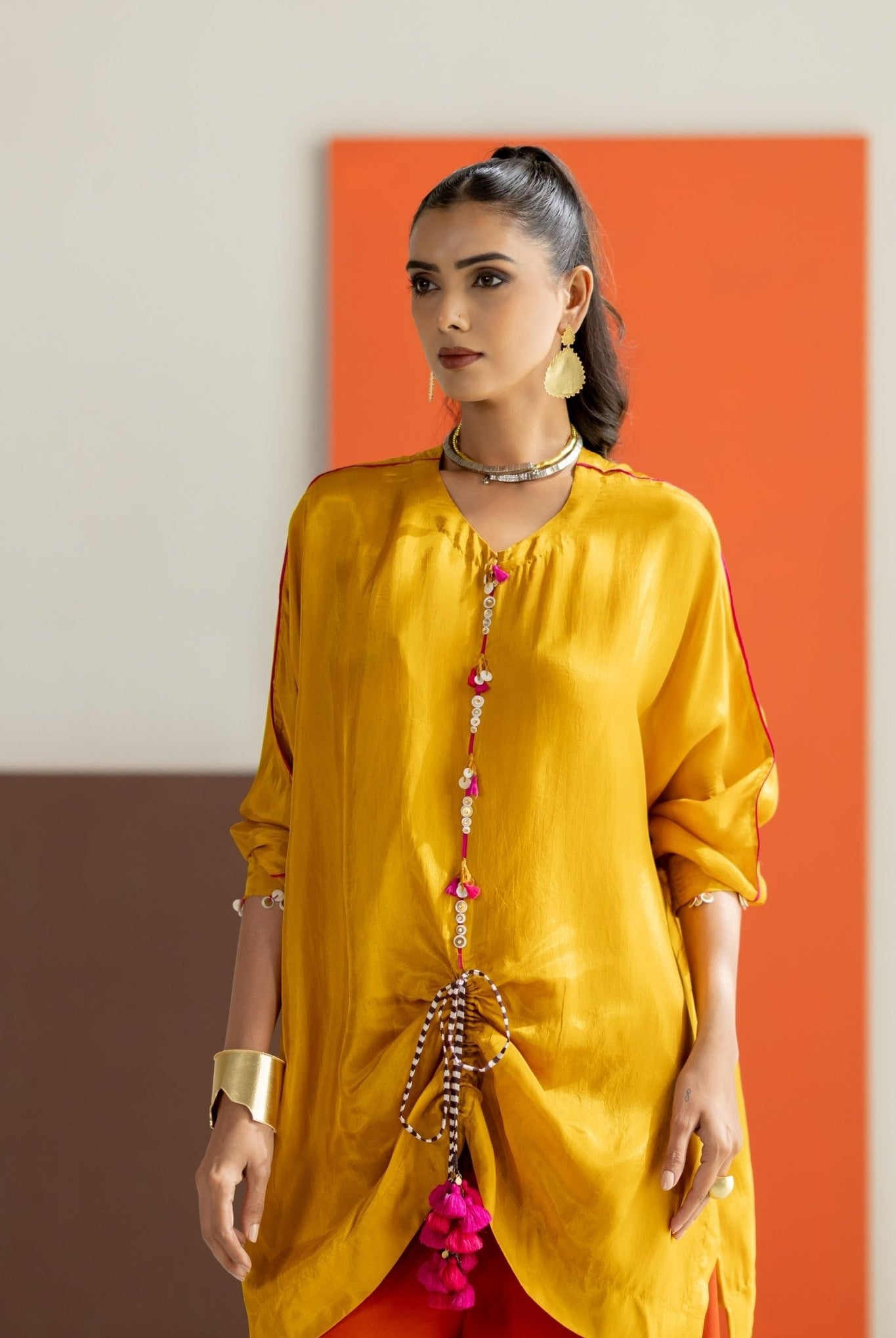 Mustard Top and Orange Lampi Gota Pants Set - CiceroniCo-ord SetTussah