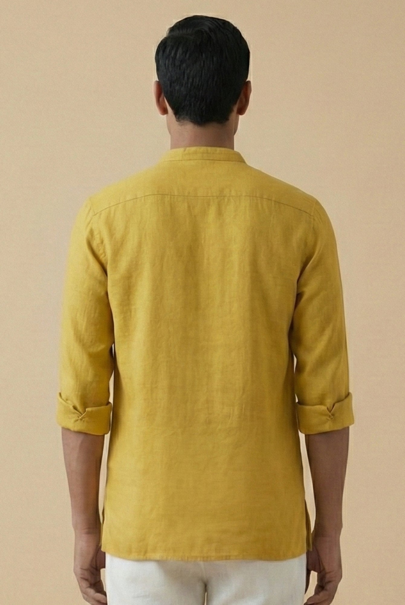 Mustard Yellow 100% Pure Linen Classic Short Kurta - CiceroniKurta, Everyday Wearbhrāta