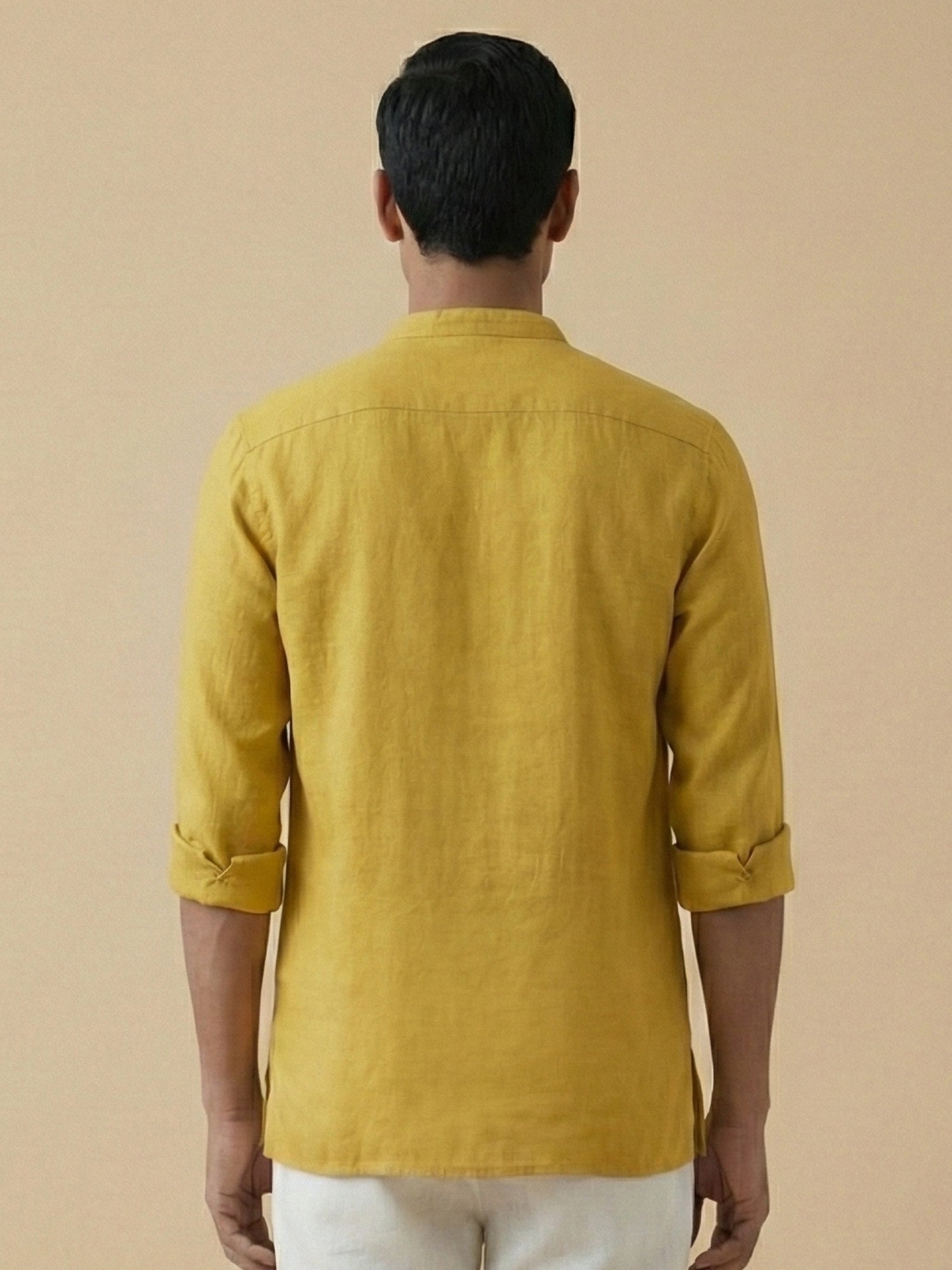 Mustard Yellow 100% Pure Linen Classic Short Kurta - CiceroniKurta, Everyday Wearbhrāta