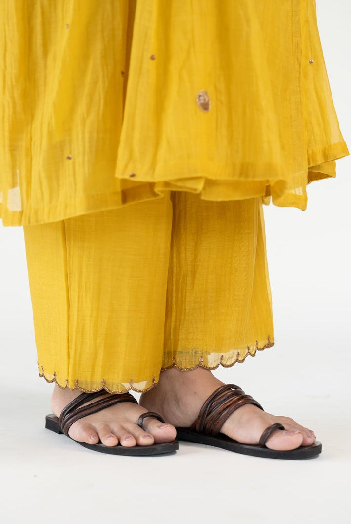 Mustard Yellow Angarkha Set with Shama Odhani - CiceroniKurta Set, Festive WearNirjara