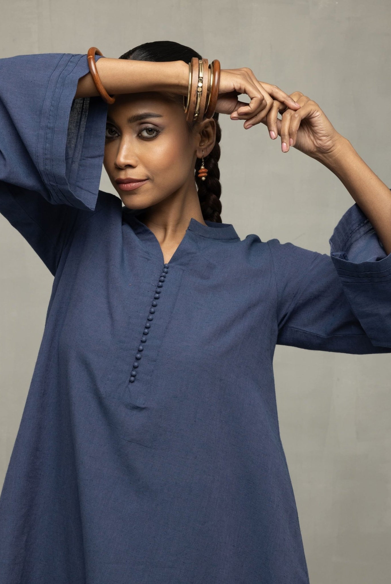 Muted Navy Blue Minimalist Kala Cotton Co - ord Set - CiceroniKurta Set, Everyday WearSutra Art of Clothing