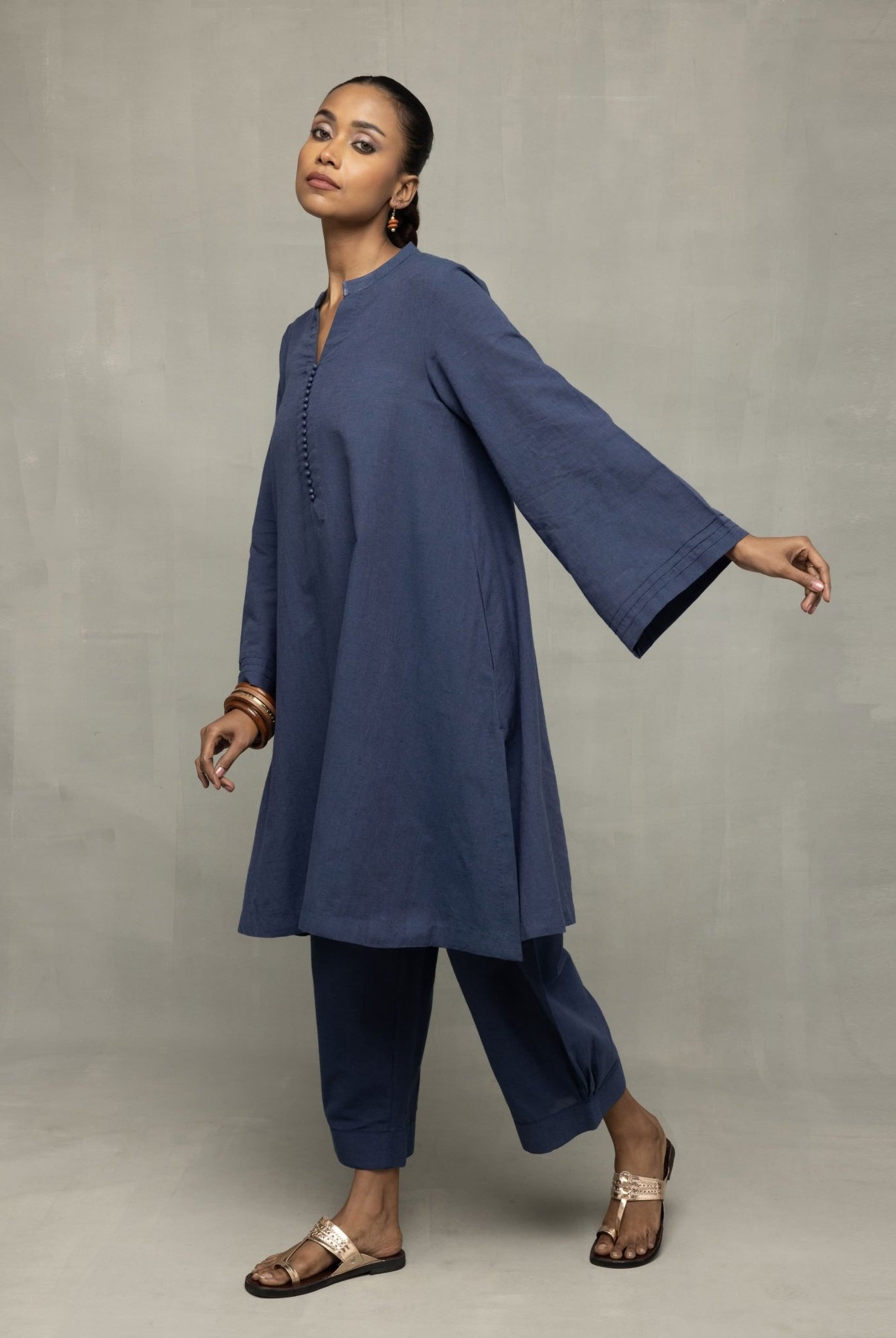 Muted Navy Blue Minimalist Kala Cotton Co - ord Set - CiceroniKurta Set, Everyday WearSutra Art of Clothing