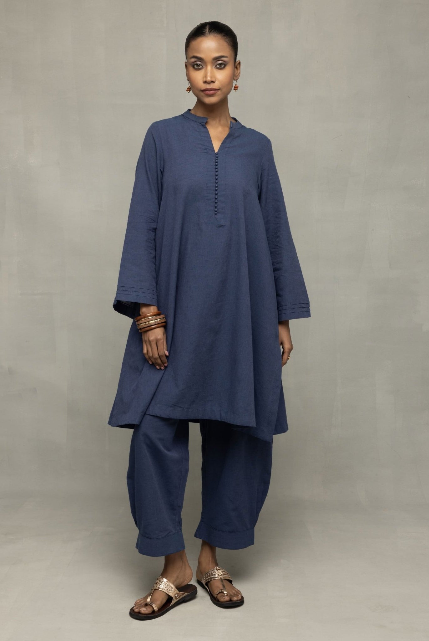 Muted Navy Blue Minimalist Kala Cotton Co - ord Set - CiceroniKurta Set, Everyday WearSutra Art of Clothing