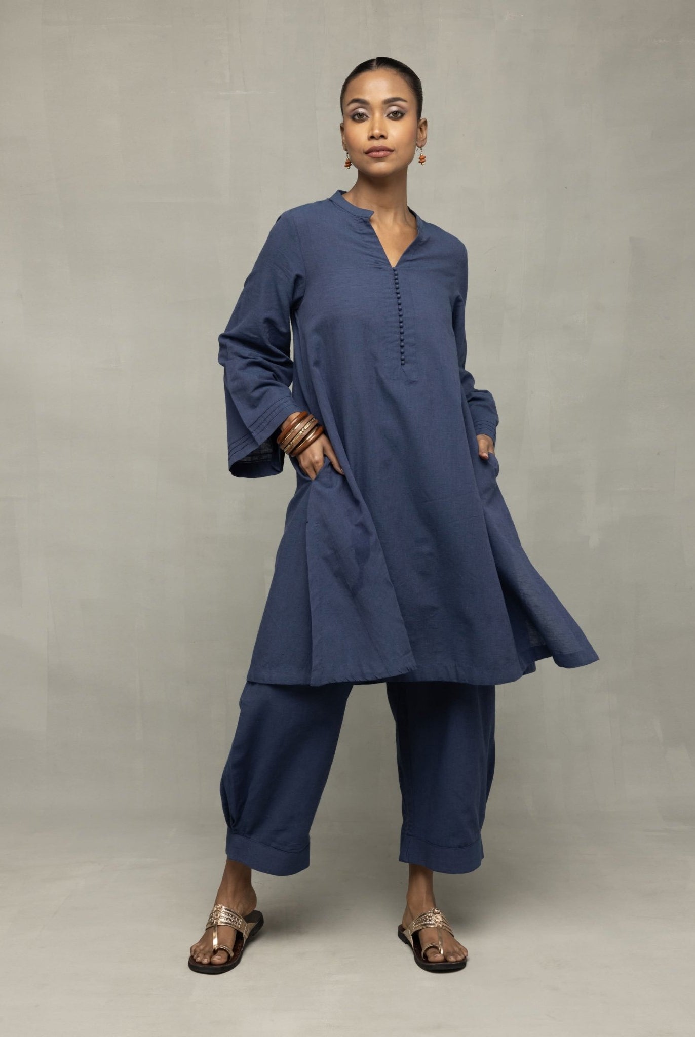 Muted Navy Blue Minimalist Kala Cotton Co - ord Set - CiceroniKurta Set, Everyday WearSutra Art of Clothing