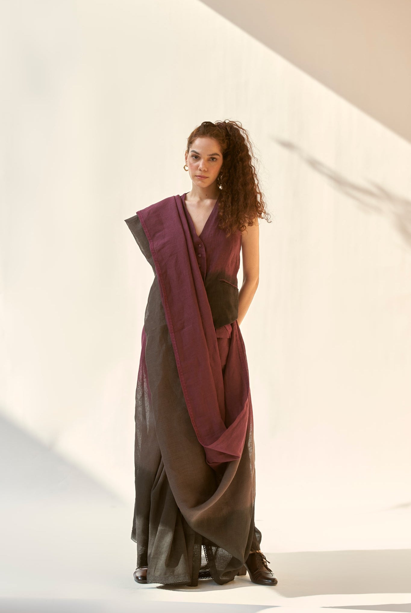 Mystic Me Saree - Wine - CiceroniSaree SetPaeony