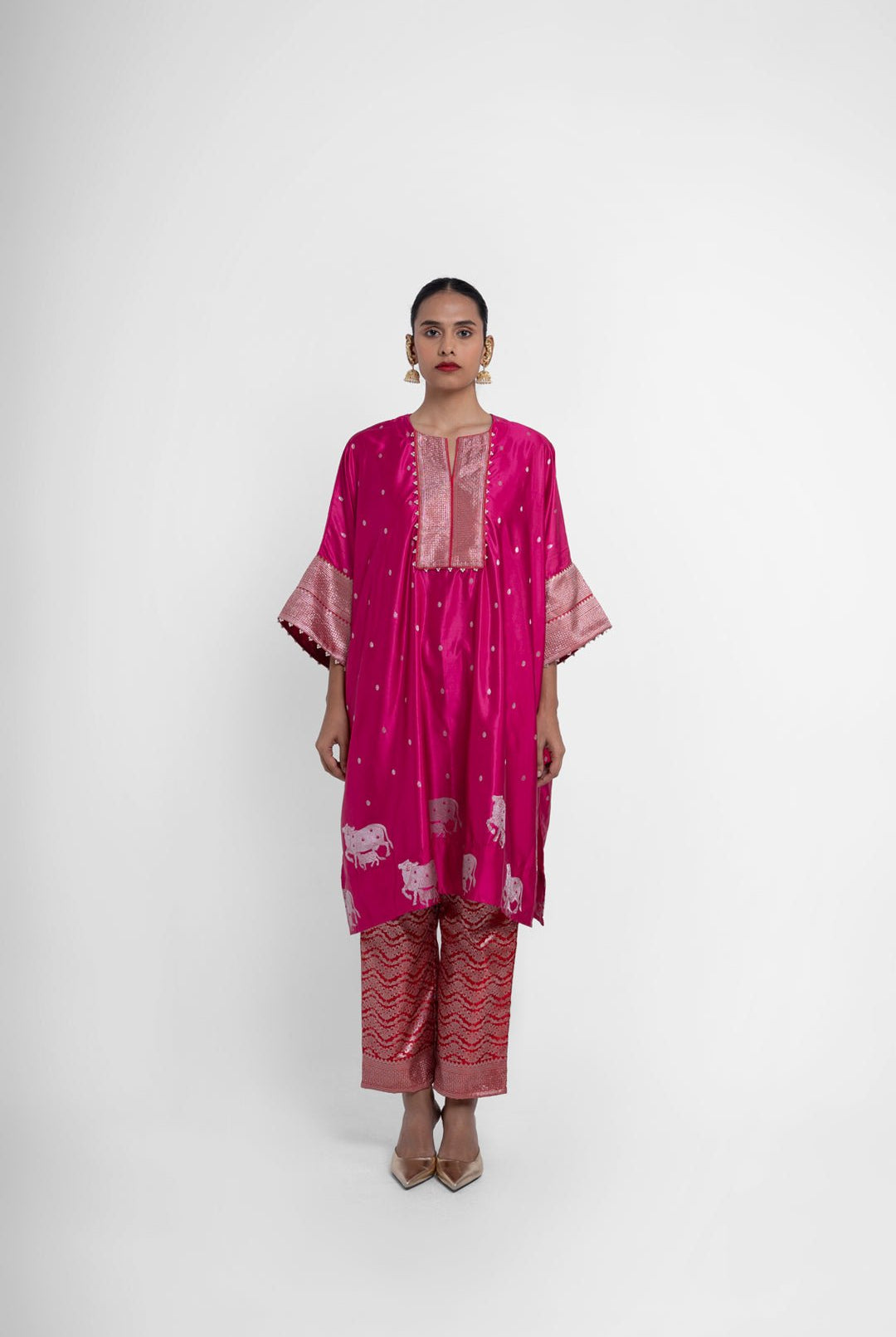 Nandini Kaftan Set In Pink Red - CiceroniKurta Set, Festive WearShriya Singhi
