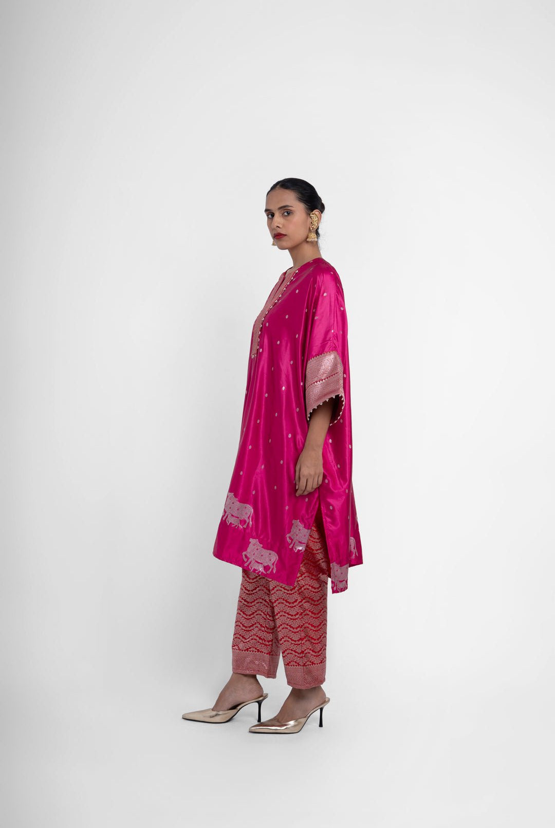 Nandini Kaftan Set In Pink Red - CiceroniKurta Set, Festive WearShriya Singhi
