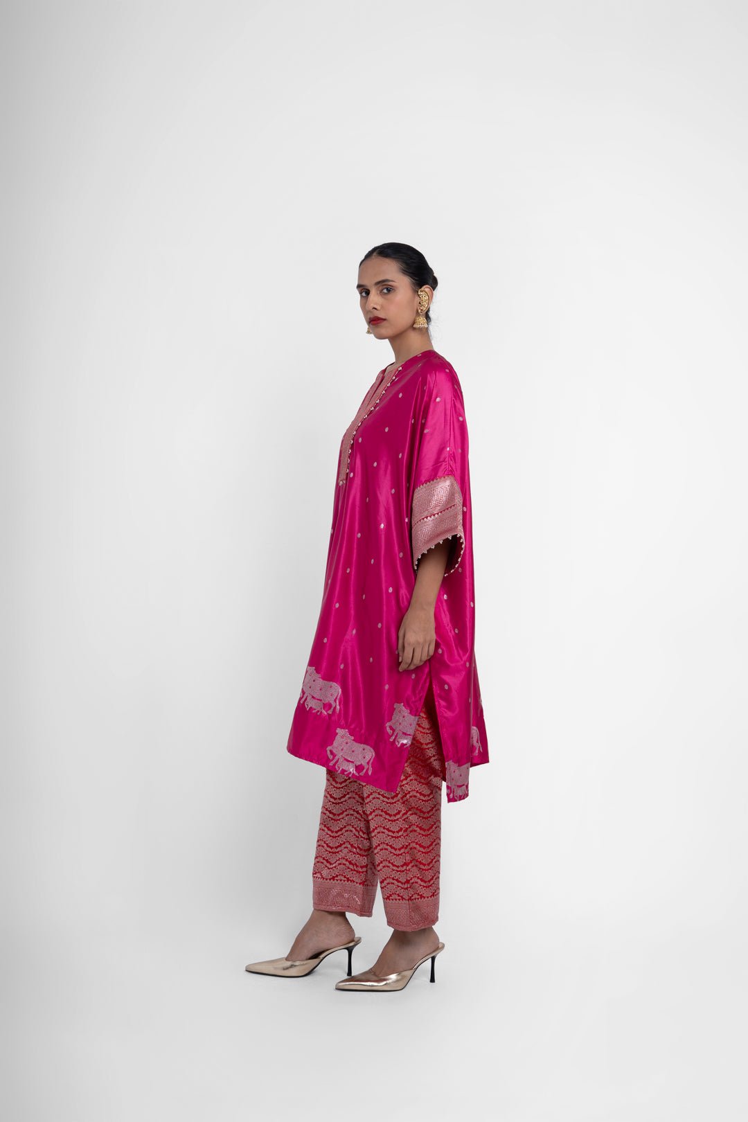 Nandini Kaftan Set In Pink Red - CiceroniKurta Set, Festive WearShriya Singhi