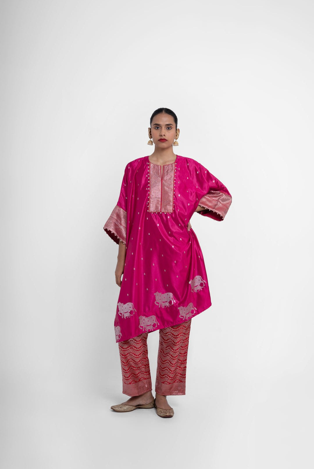 Nandini Kaftan Set In Pink Red - CiceroniKurta Set, Festive WearShriya Singhi