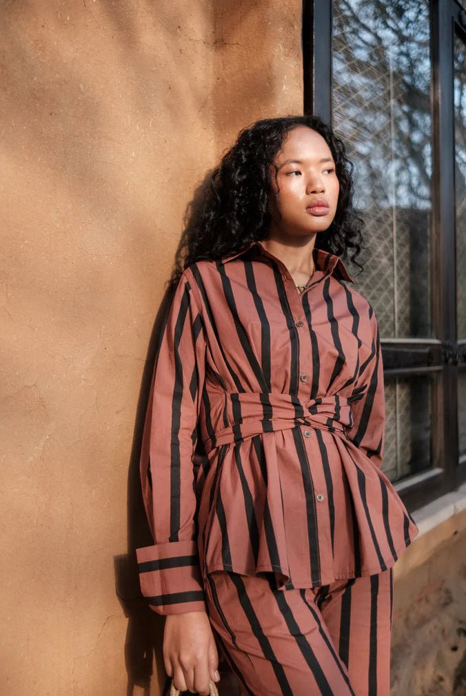 Nara Front Knot Shirt - Stripe Print - CiceroniShirtsThe Terra Tribe