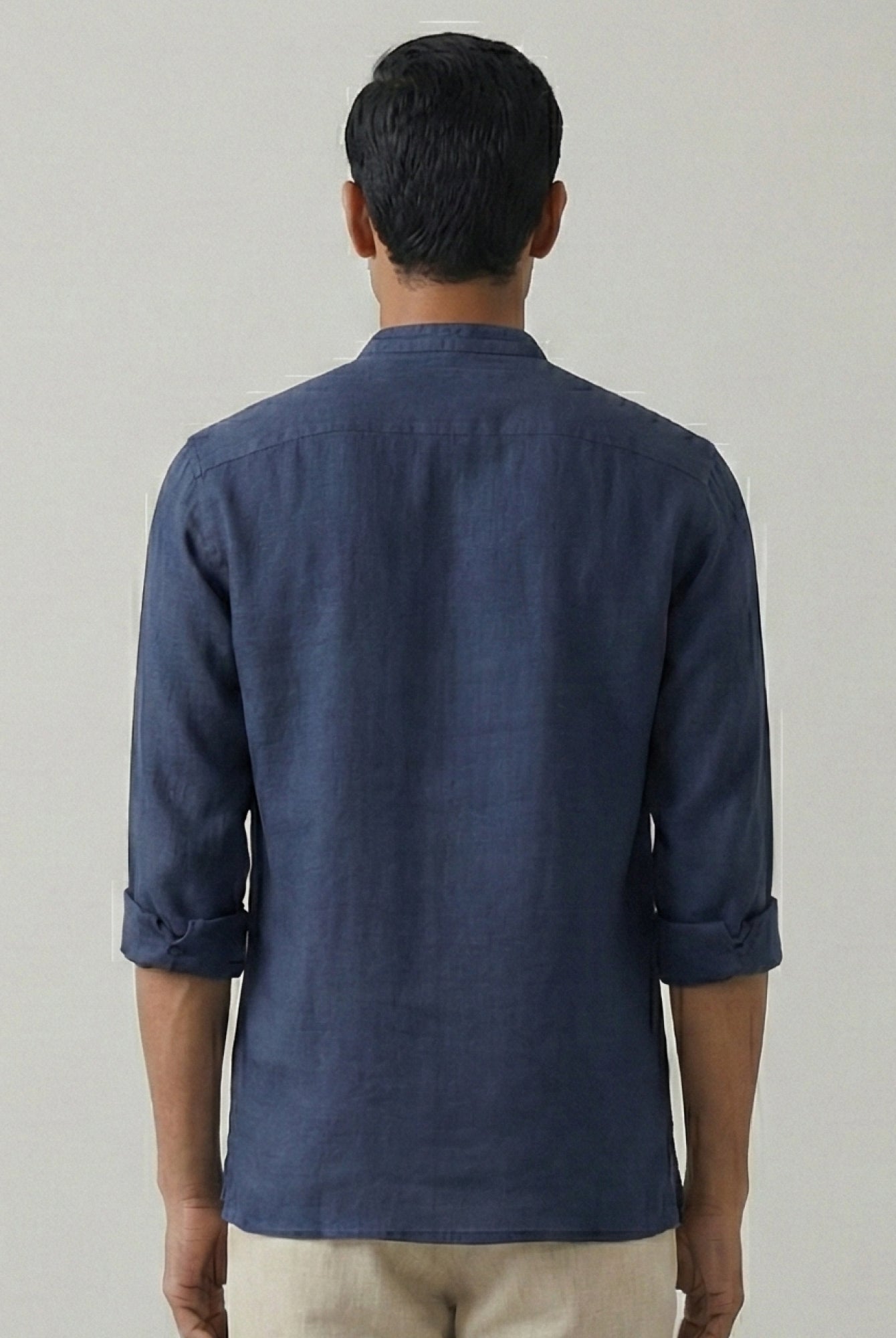 Navy 100% Pure Linen Classic Short Kurta - CiceroniKurta, Everyday Wearbhrāta