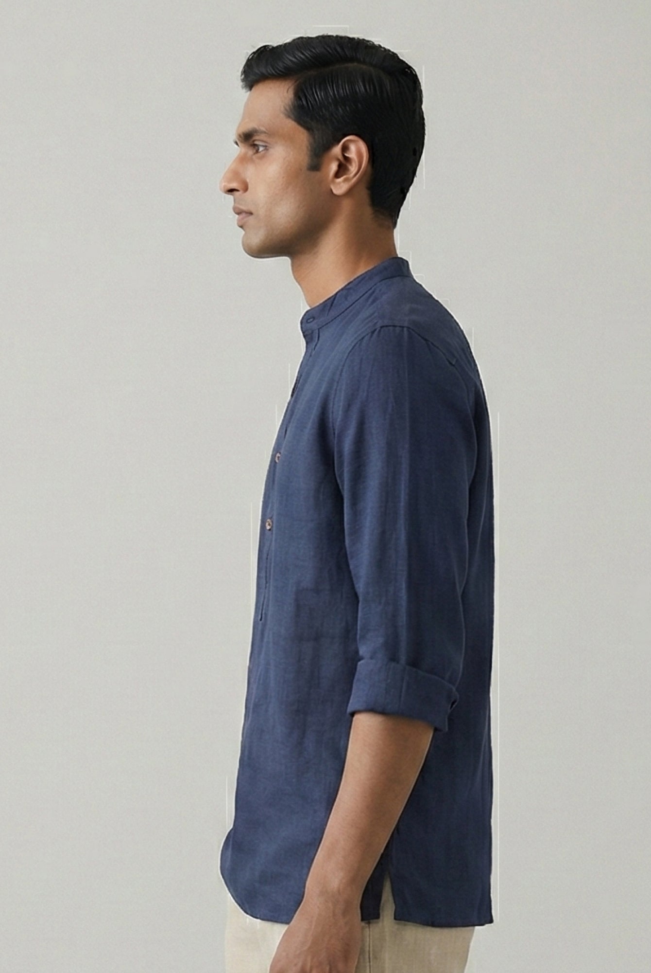 Navy 100% Pure Linen Classic Short Kurta - CiceroniKurta, Everyday Wearbhrāta