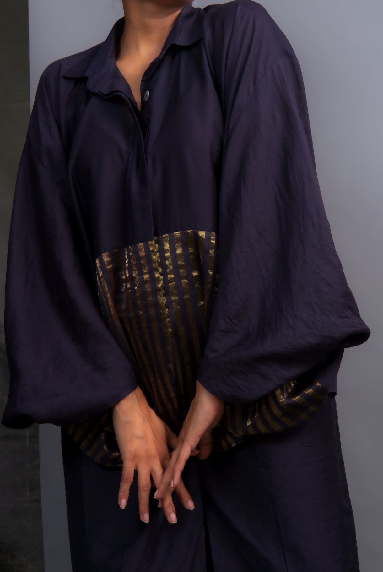 Navy Blue Chanderi Batwing Co - ord Set - CiceroniSkirt SetOtouto