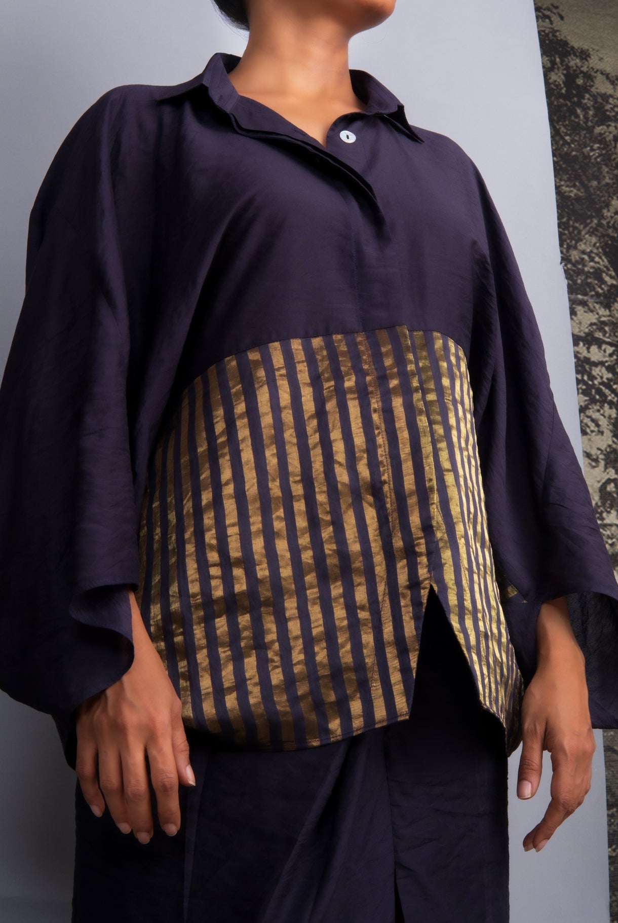 Navy Blue Chanderi Batwing Co - ord Set - CiceroniSkirt SetOtouto