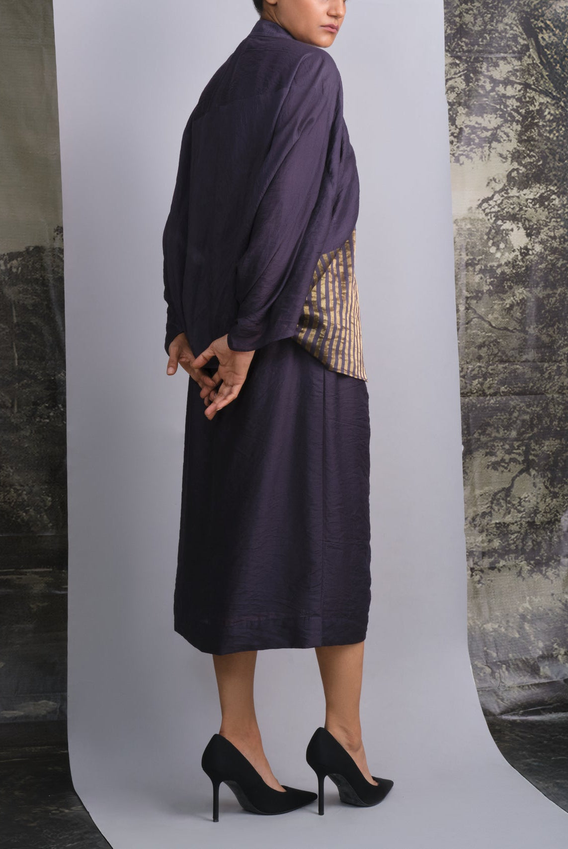 Navy Blue Chanderi Batwing Co - ord Set - CiceroniSkirt SetOtouto