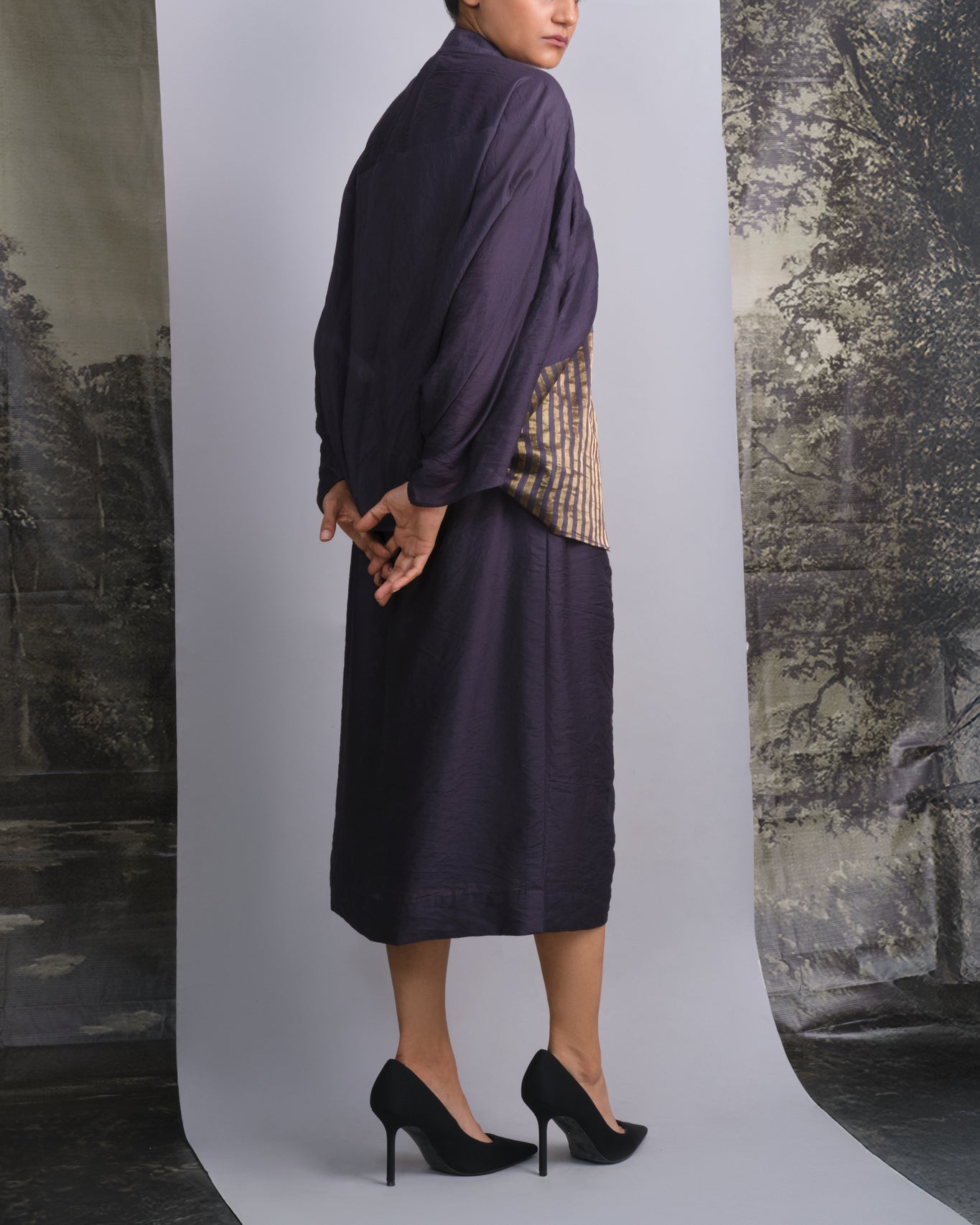 Navy Blue Chanderi Batwing Co - ord Set - CiceroniSkirt SetOtouto