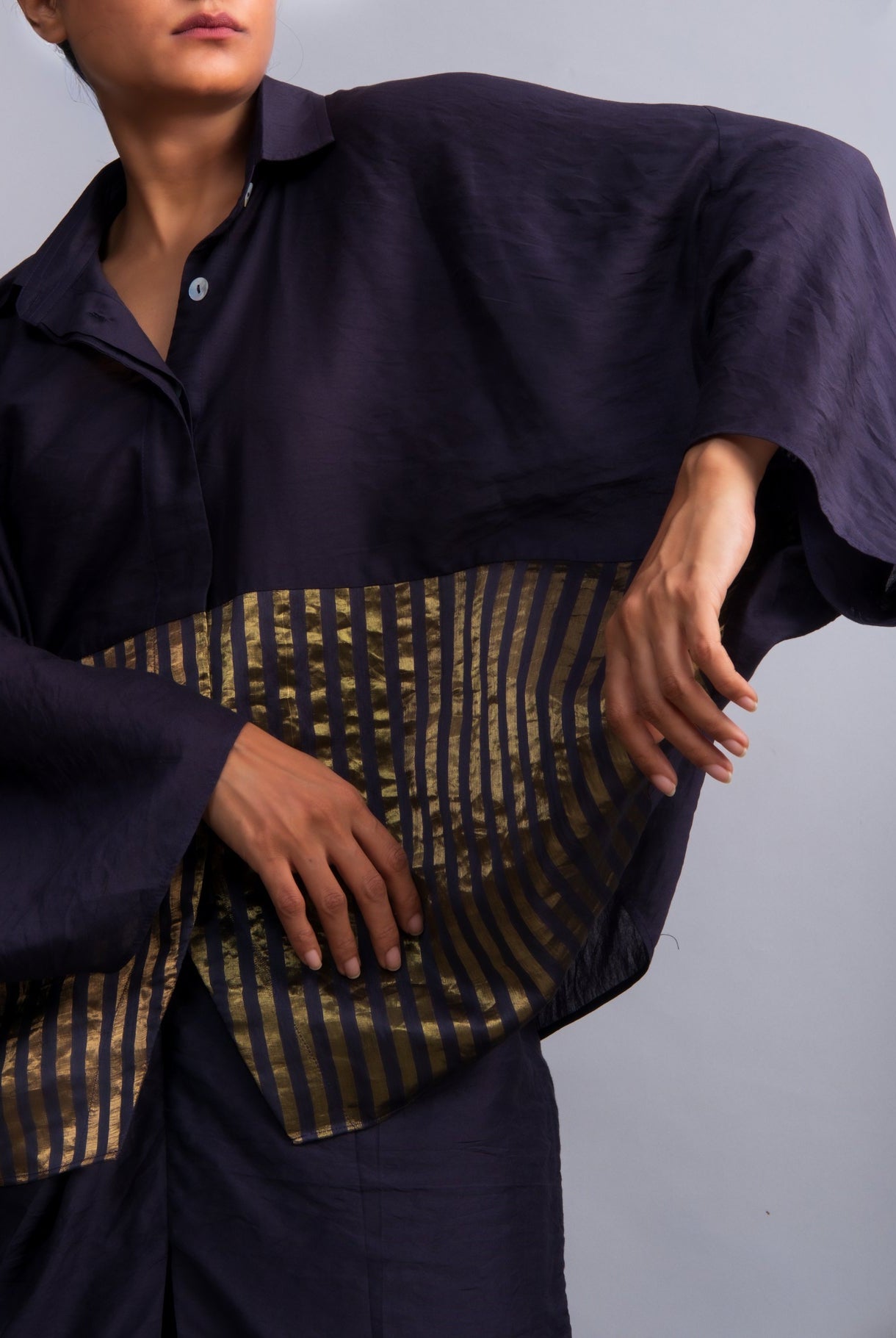 Navy Blue Chanderi Batwing Co - ord Set - CiceroniSkirt SetOtouto