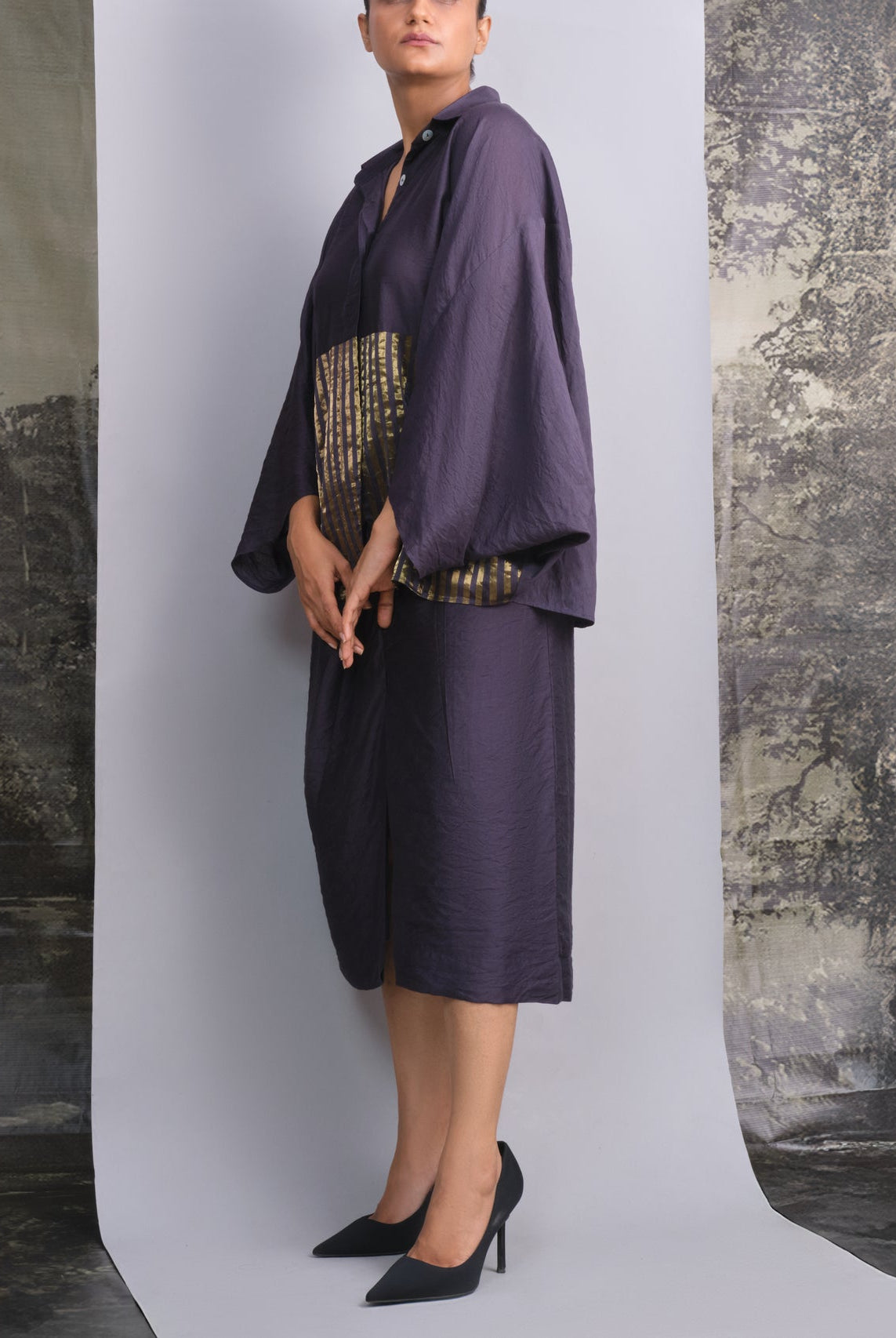 Navy Blue Chanderi Batwing Co - ord Set - CiceroniSkirt SetOtouto