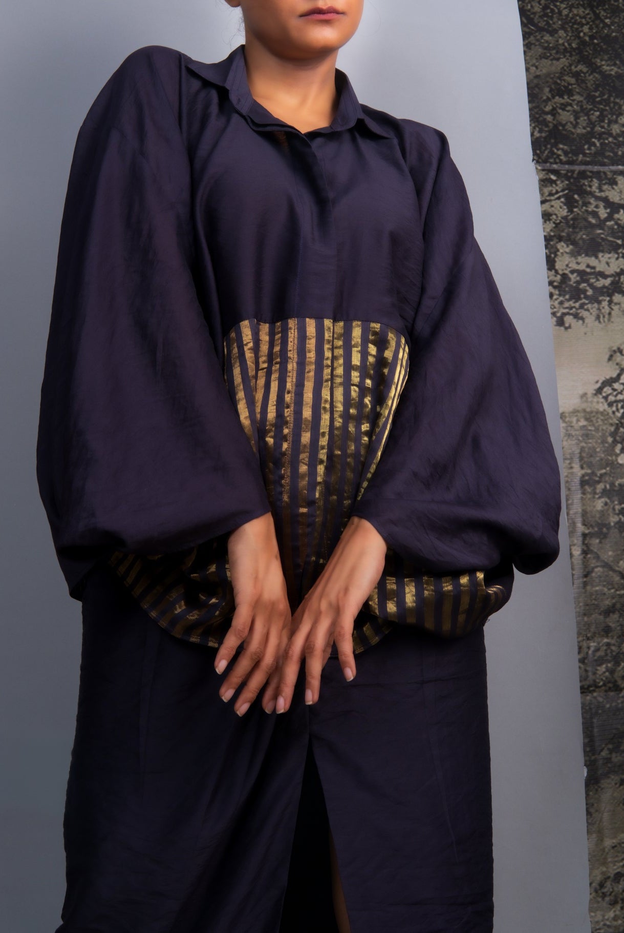 Navy Blue Chanderi Batwing Co - ord Set - CiceroniSkirt SetOtouto