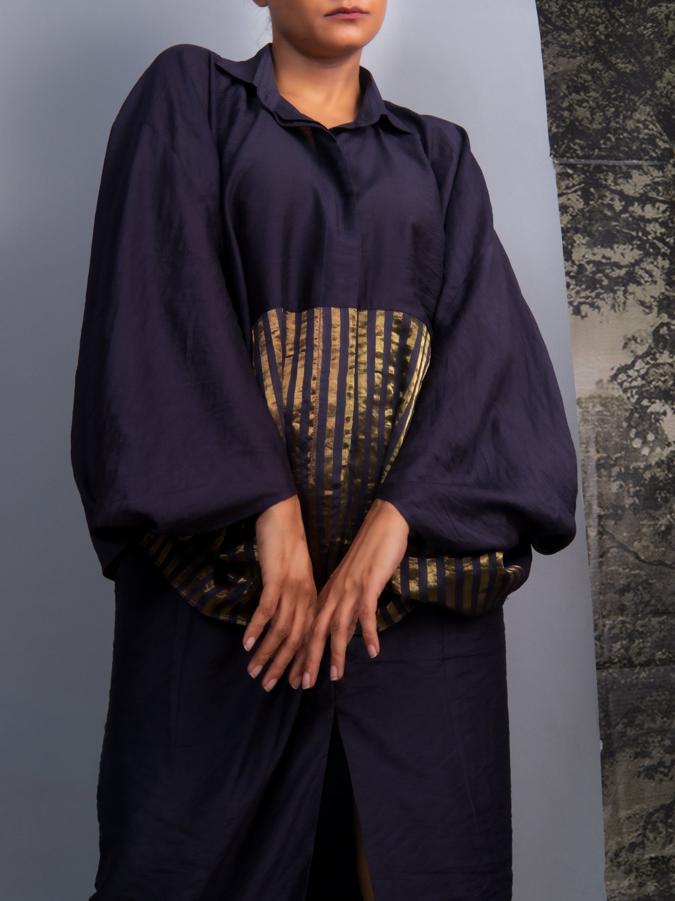 Navy Blue Chanderi Batwing Co - ord Set - CiceroniSkirt SetOtouto