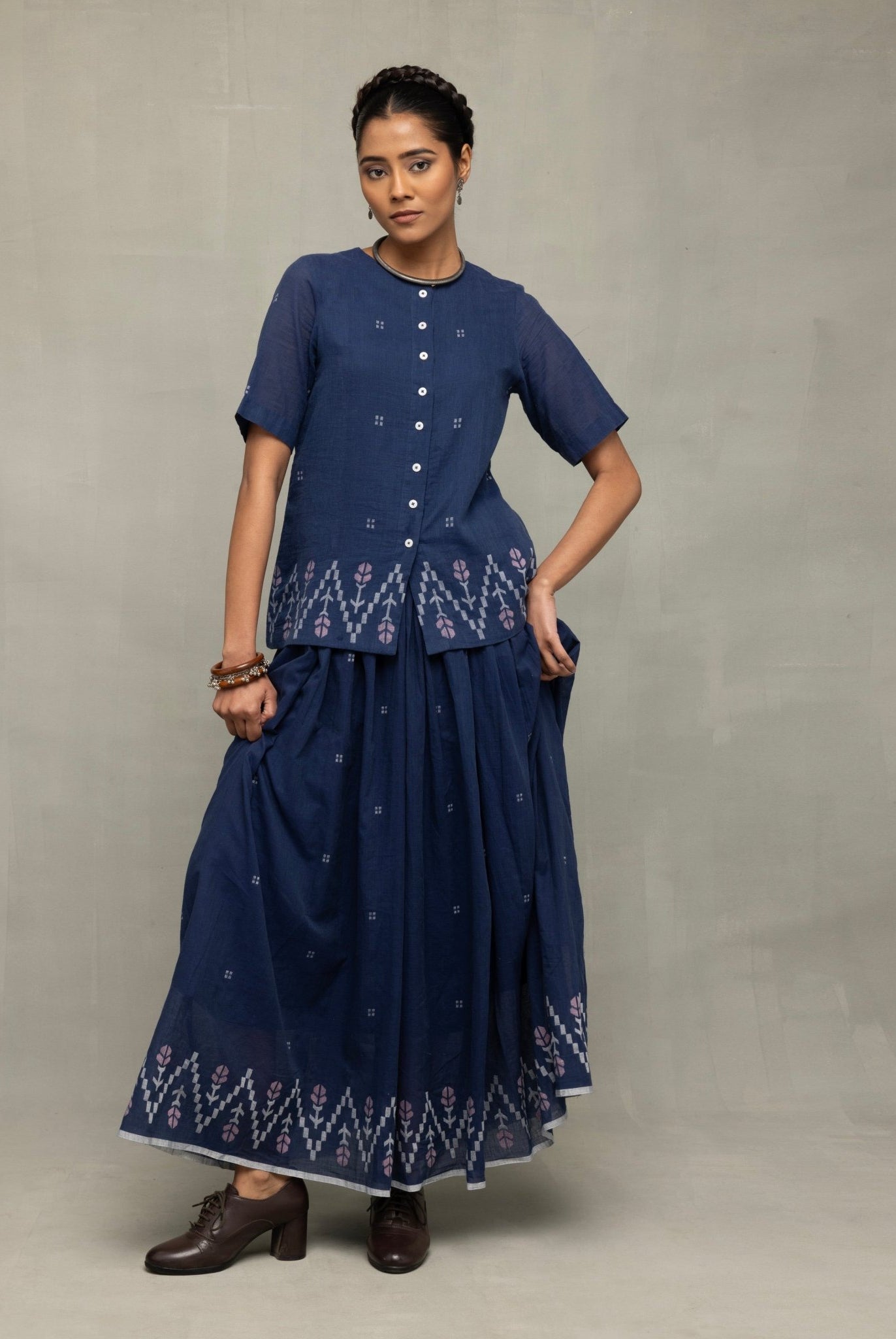 Navy Blue Meadow Jamdani Skord - CiceroniSkirt SetSutra Art of Clothing