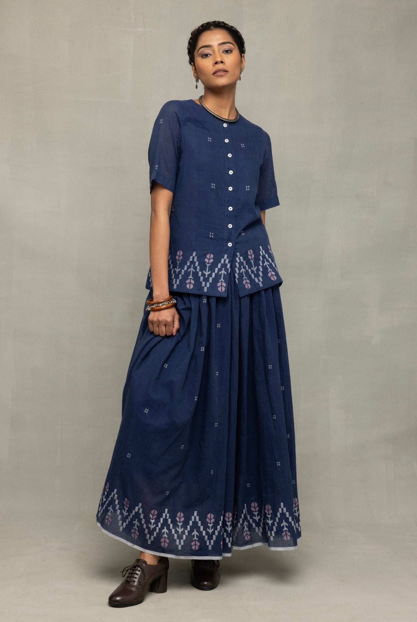 Navy Blue Meadow Jamdani Skord - CiceroniSkirt SetSutra Art of Clothing