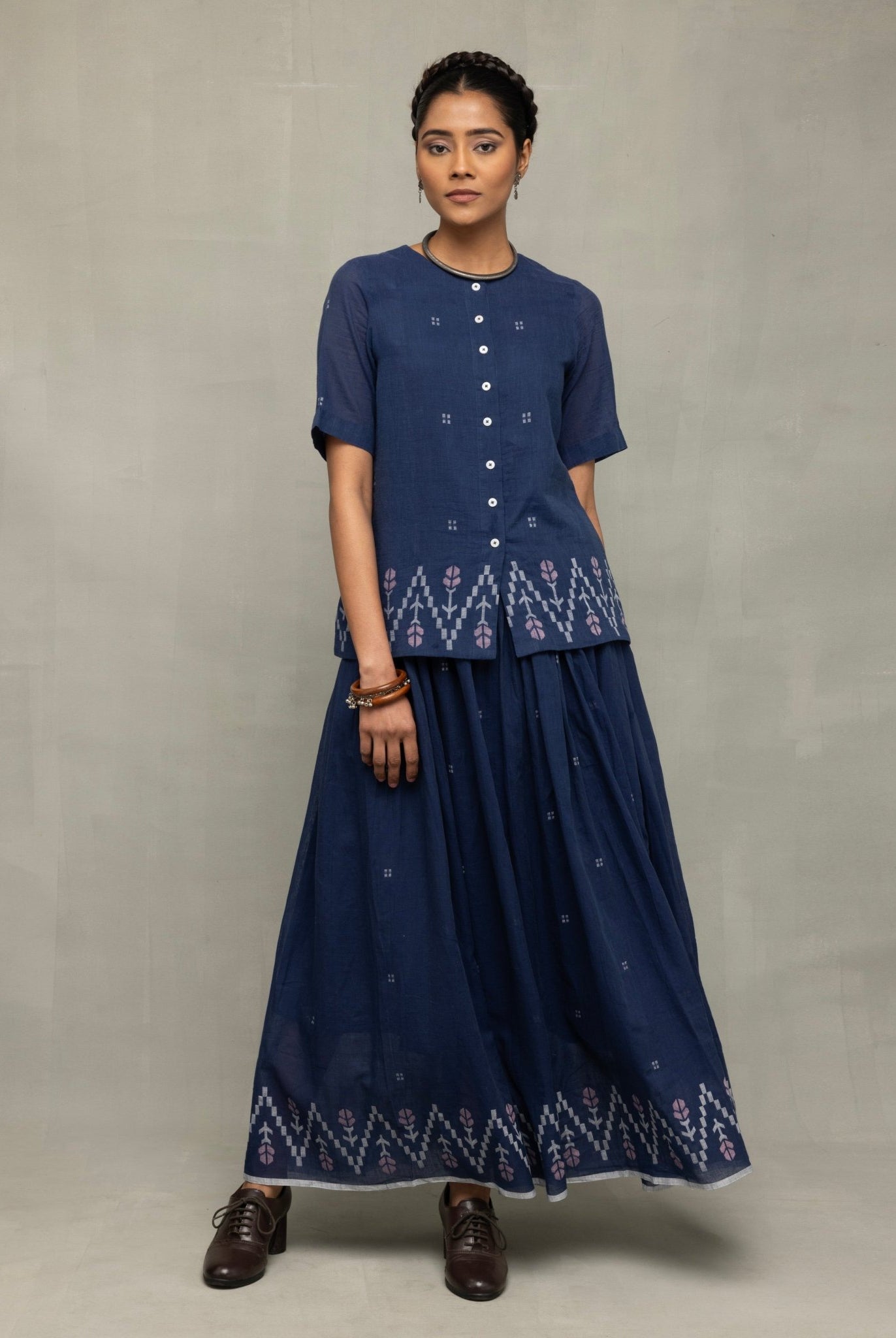 Navy Blue Meadow Jamdani Skord - CiceroniSkirt SetSutra Art of Clothing
