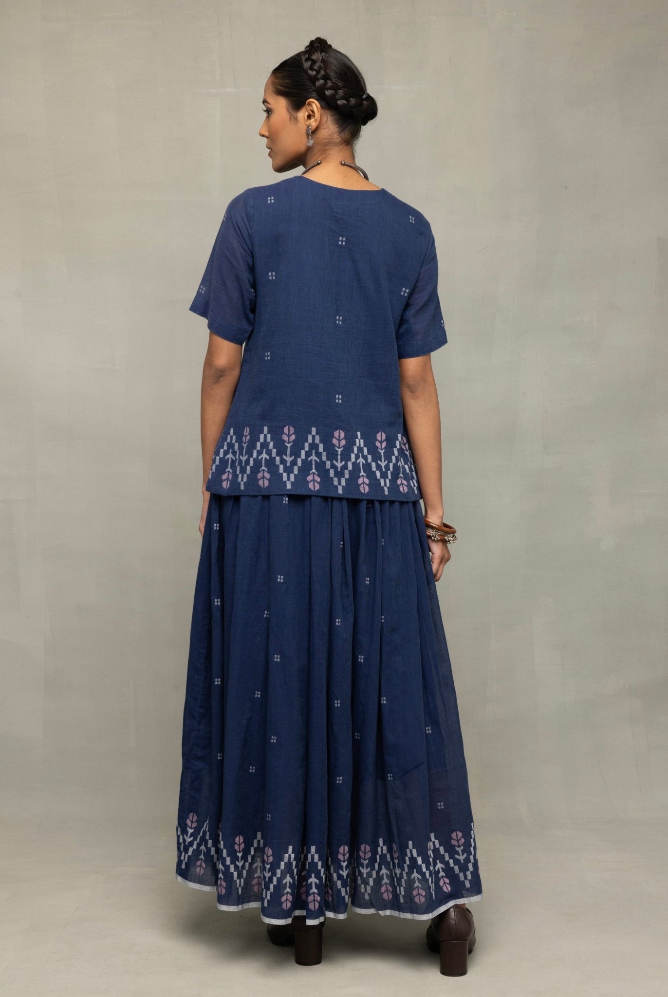 Navy Blue Meadow Jamdani Skord - CiceroniSkirt SetSutra Art of Clothing