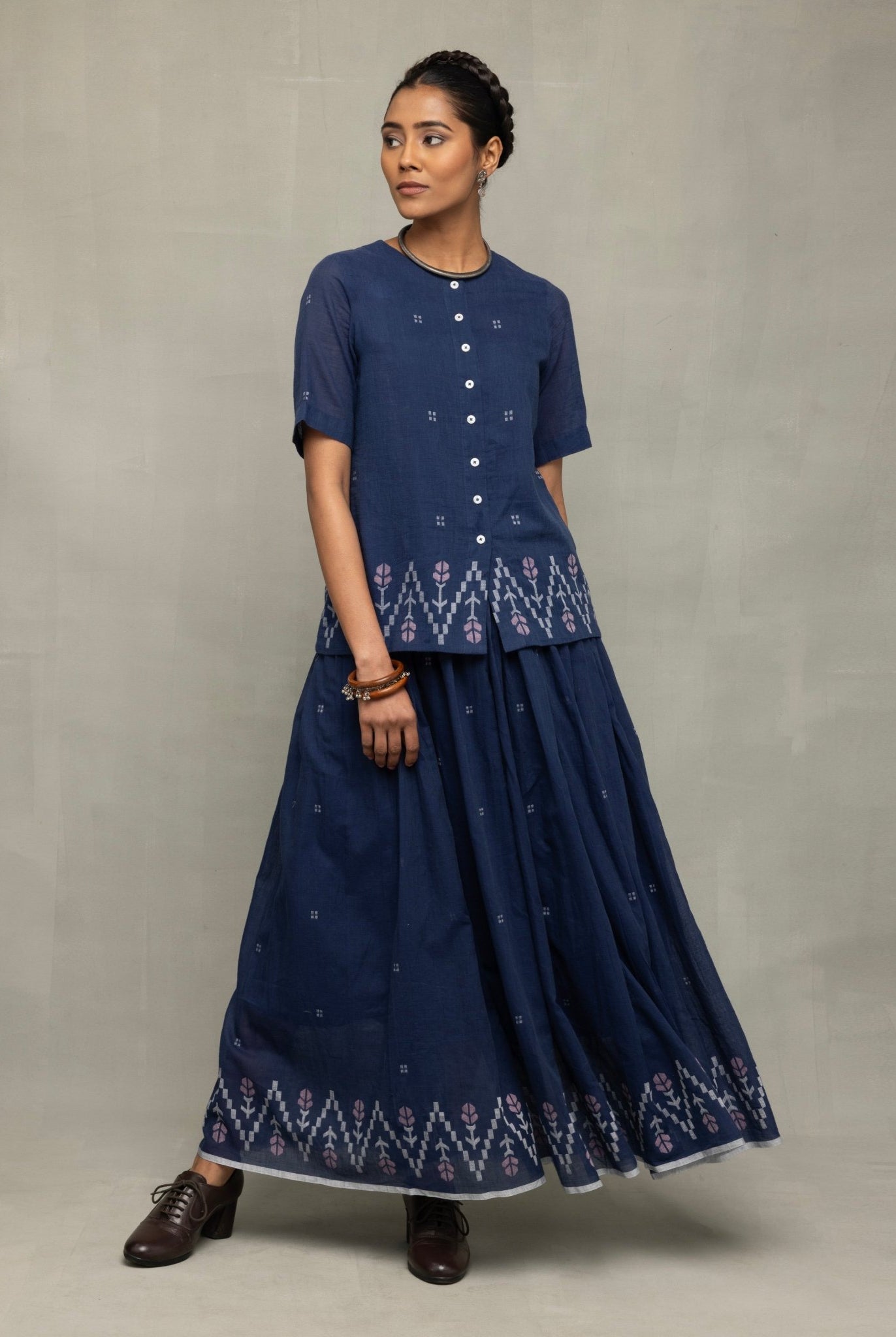 Navy Blue Meadow Jamdani Skord - CiceroniSkirt SetSutra Art of Clothing