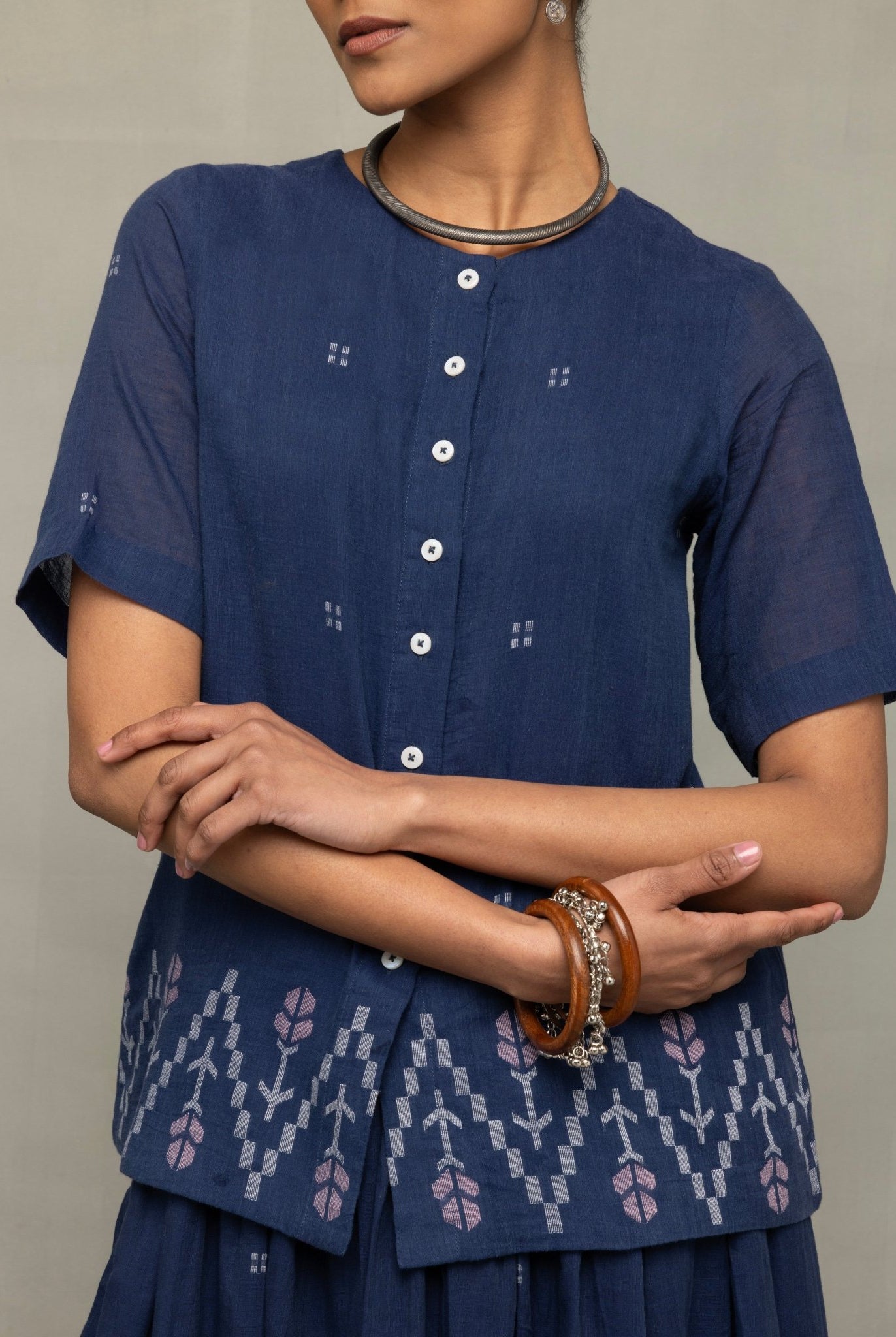 Navy Blue Meadow Jamdani Skord - CiceroniSkirt SetSutra Art of Clothing