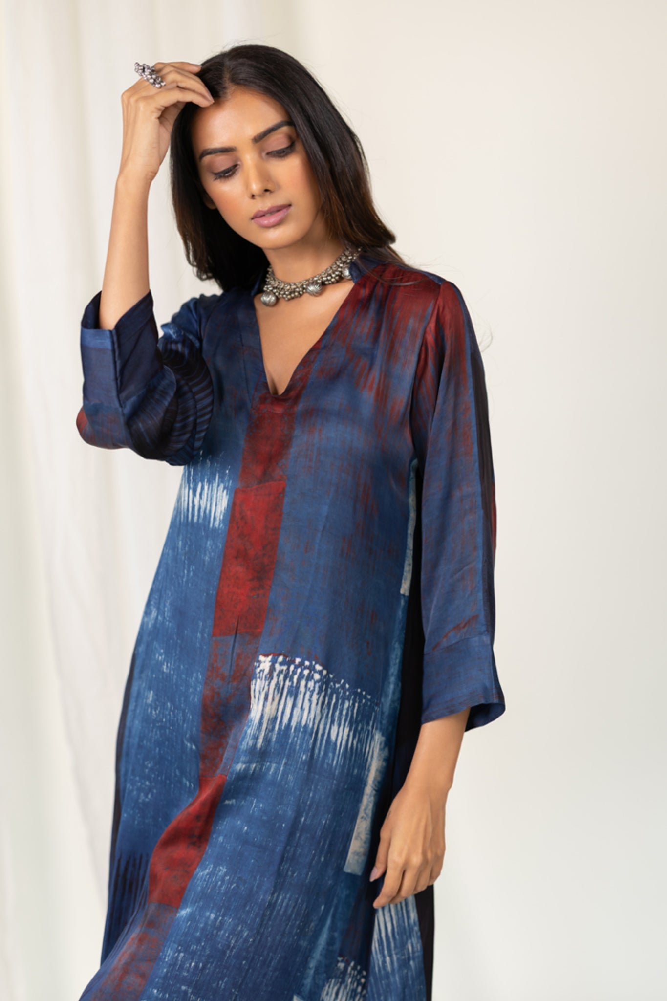 Navy Crimson Streak Kurta Set - CiceroniKurta Set, Everyday WearMaidaan