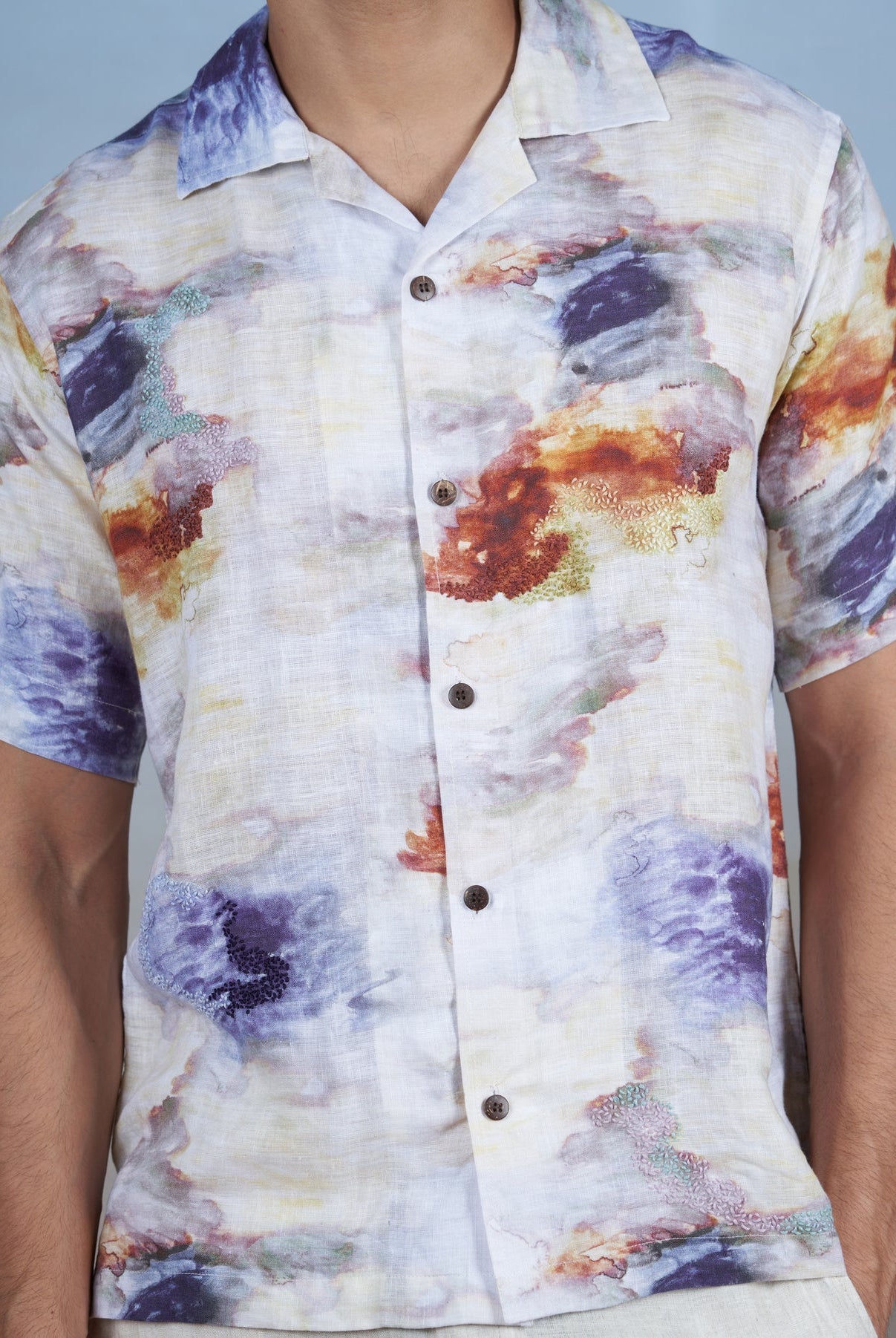 Nebula Nights - Hand Embroidered Unisex Printed Linen Shirt - CiceroniShirtsCultura Studio