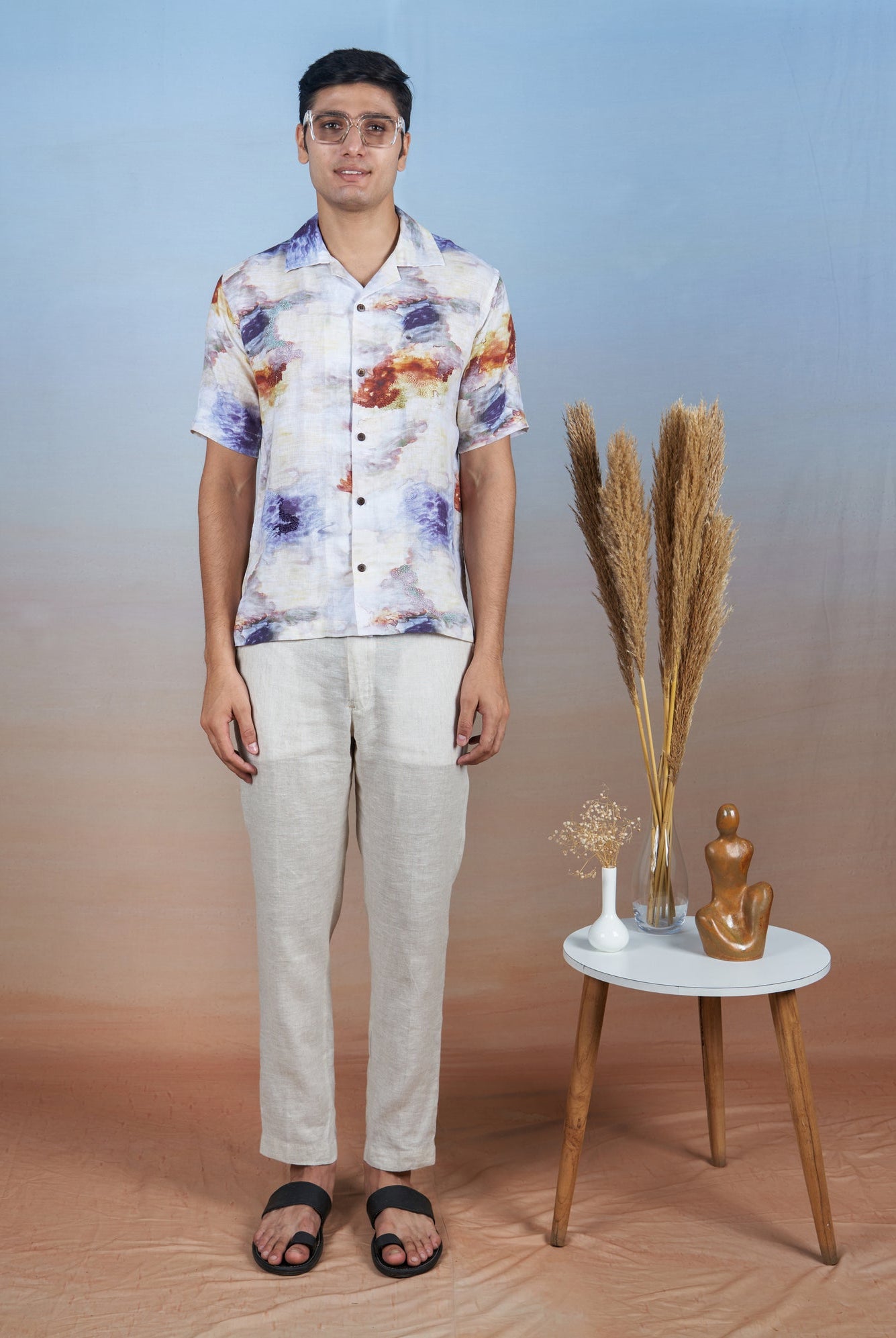 Nebula Nights - Hand Embroidered Unisex Printed Linen Shirt - CiceroniShirtsCultura Studio