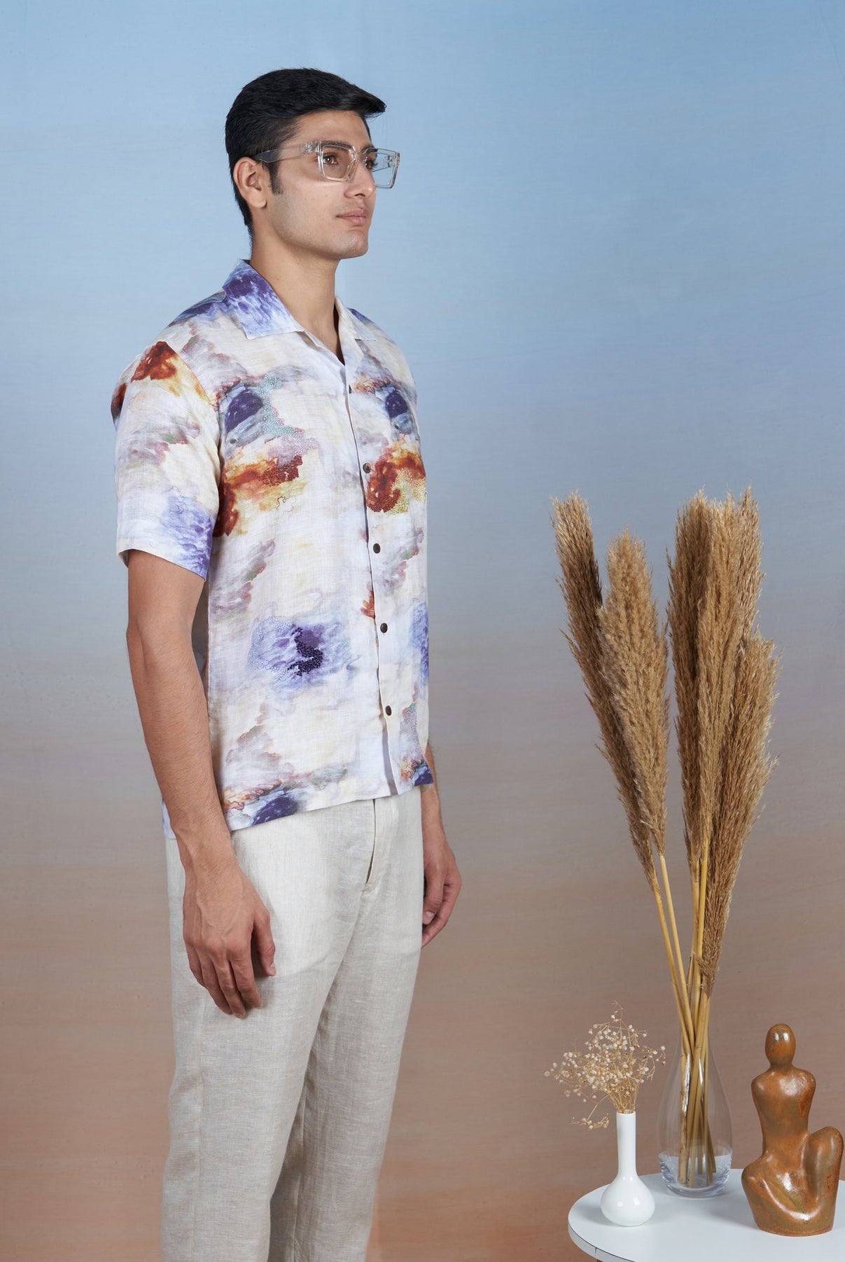 Nebula Nights - Hand Embroidered Unisex Printed Linen Shirt - CiceroniShirtsCultura Studio