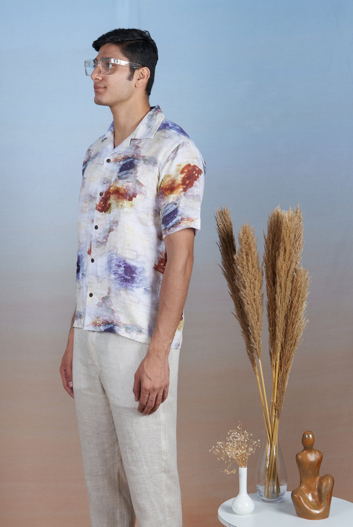 Nebula Nights - Hand Embroidered Unisex Printed Linen Shirt - CiceroniShirtsCultura Studio