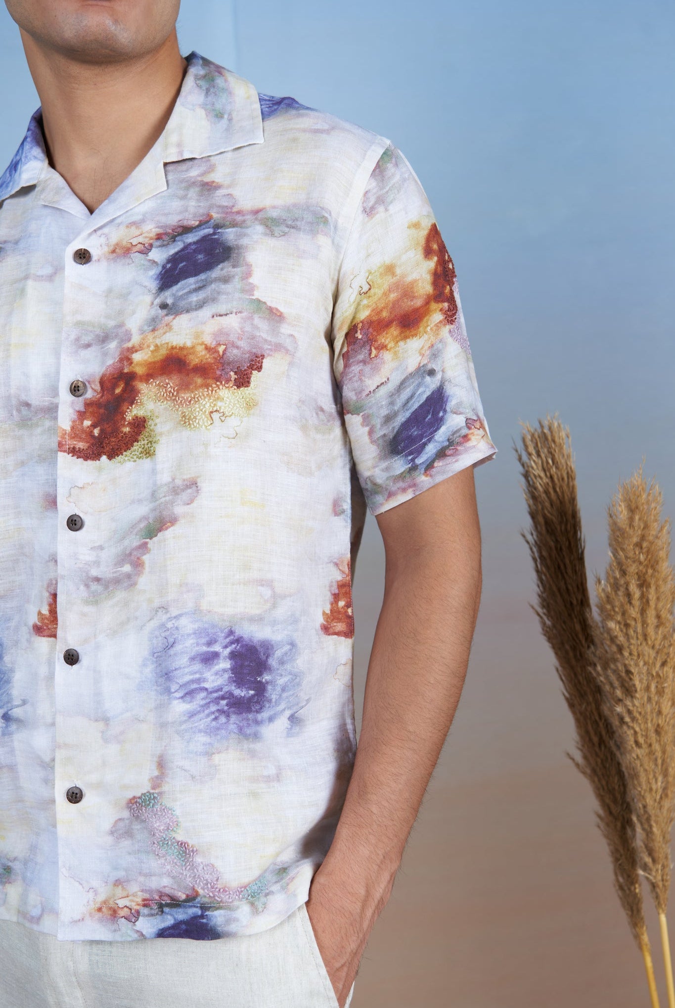 Nebula Nights - Hand Embroidered Unisex Printed Linen Shirt - CiceroniShirtsCultura Studio