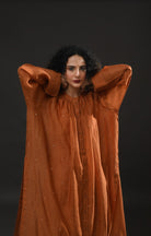 Neck Gather Metallic Dots Chanderi Co - Ord (Set of 2) - Copper - CiceroniKurta Set, Festive WearHiranya